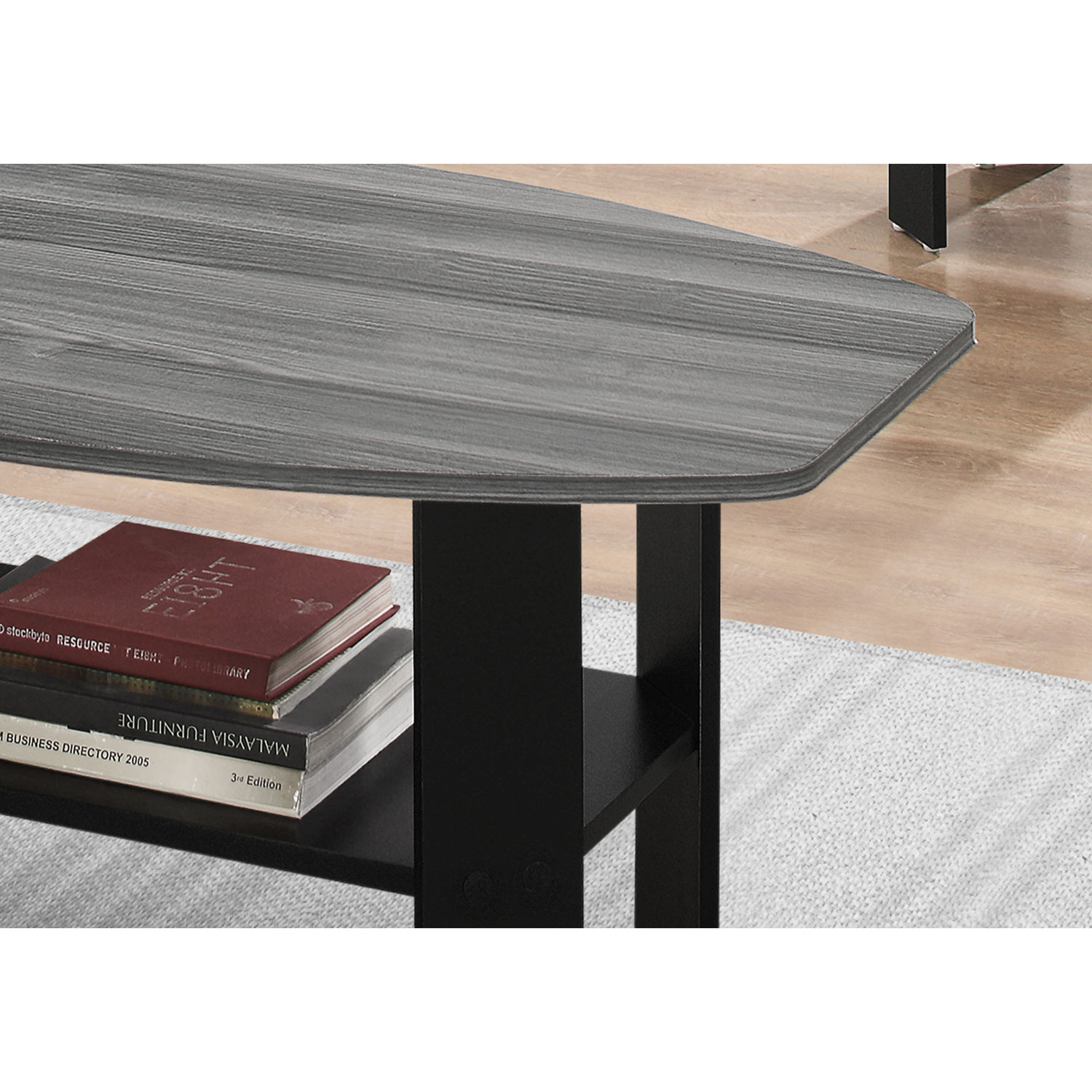 3 pièces contemporaines arrondies avec table basse/tables de bout tablettes Monarch-Marbre gris/Noir