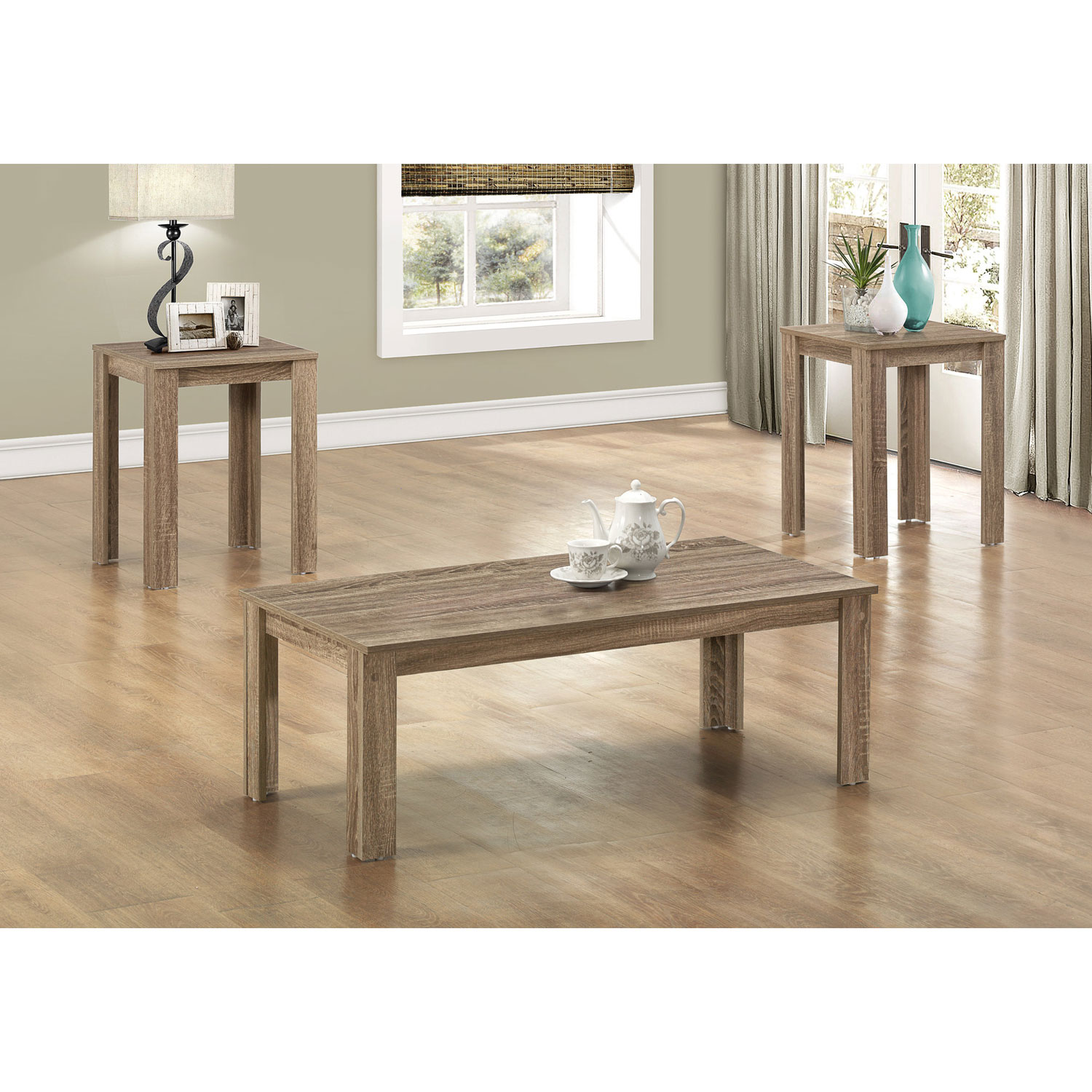 Ensemble de 3 pièces contemporaines avec table basse et tables de bout de Monarch - Gris taupe