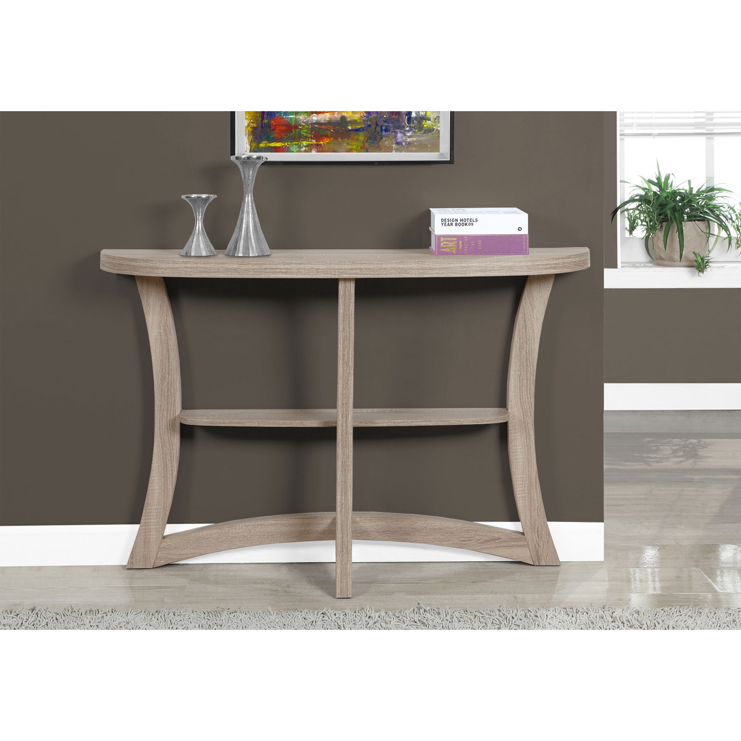 Console rectangulaire contemporaine en forme de demi-lune de Monarch - Taupe foncé