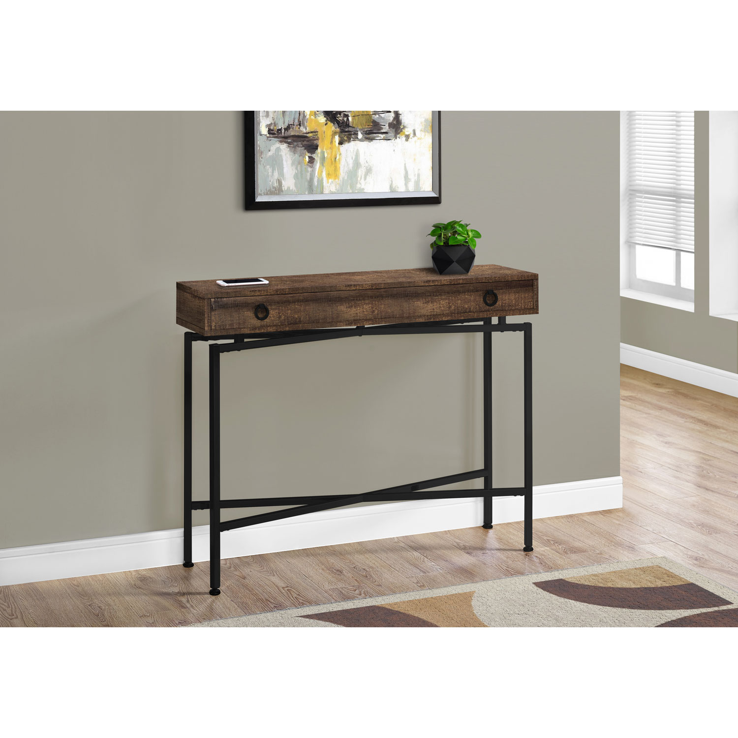 Monarch Modern Rectangular Console Table with Drawer - Brown/Black