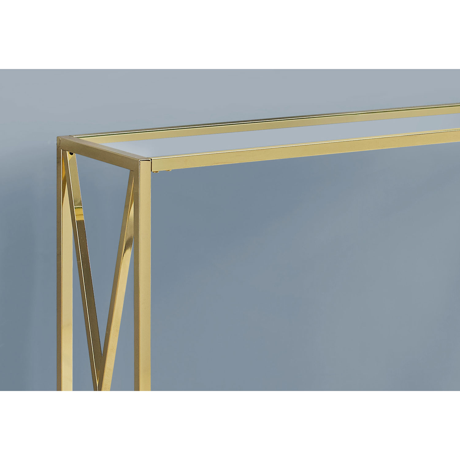 Monarch Modern Rectangular Console Table with Tempered Glass Top - Gold