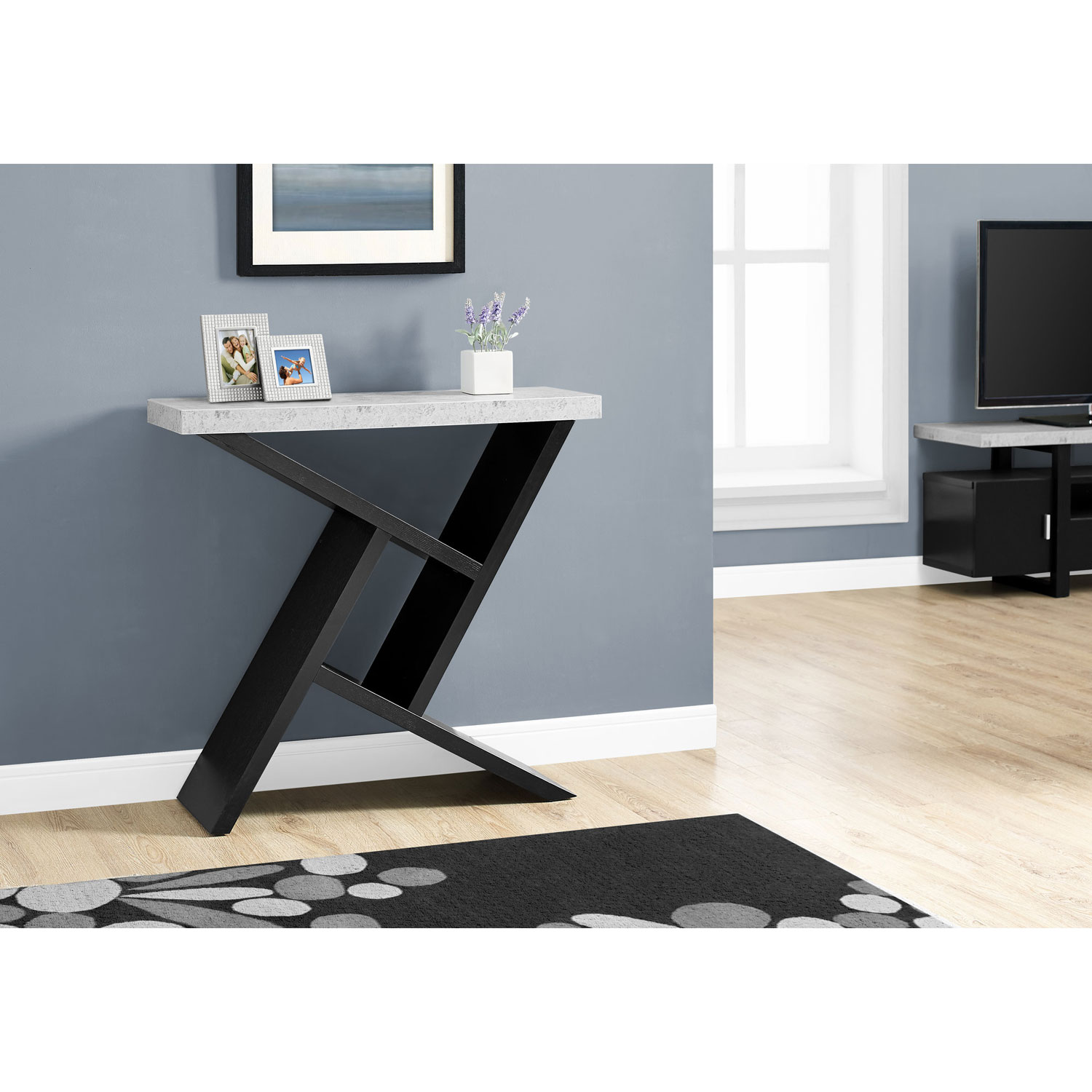 Monarch Modern Rectangular Console Table with Angular Base - Black