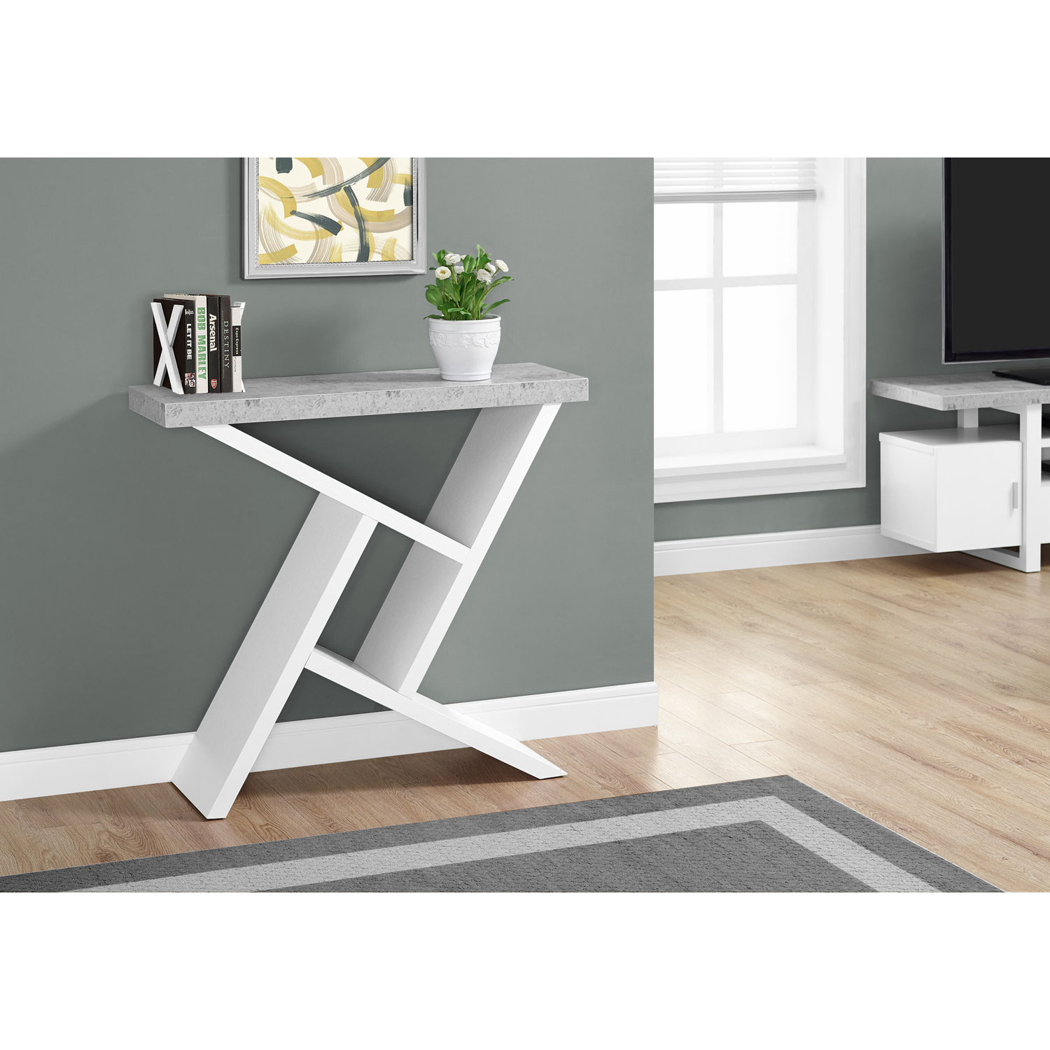 Monarch Modern Rectangular Console Table with Angular Base - White
