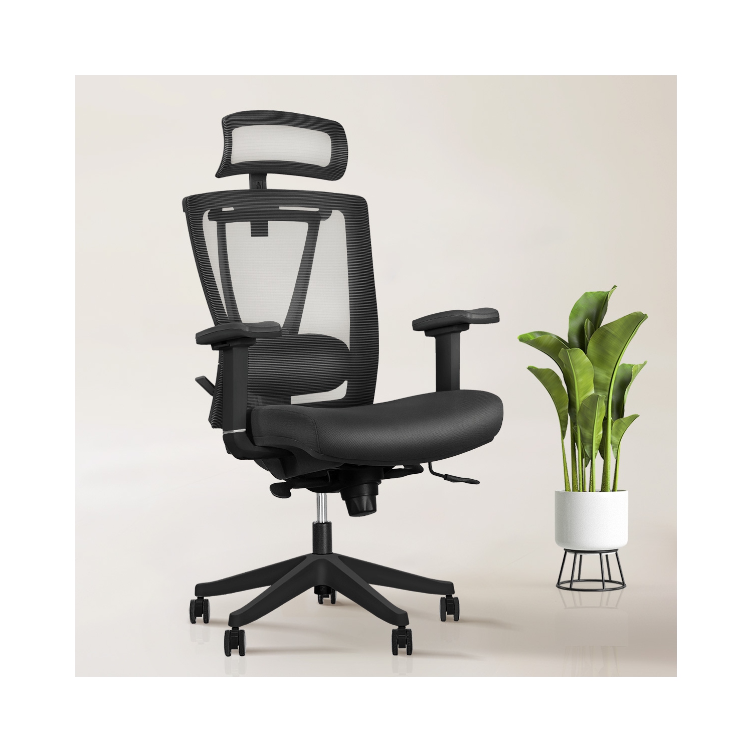 Fauteuil bureau bureau à domicile avec soutien lombaire 4D fauteuil de bureau ajustable - Noir