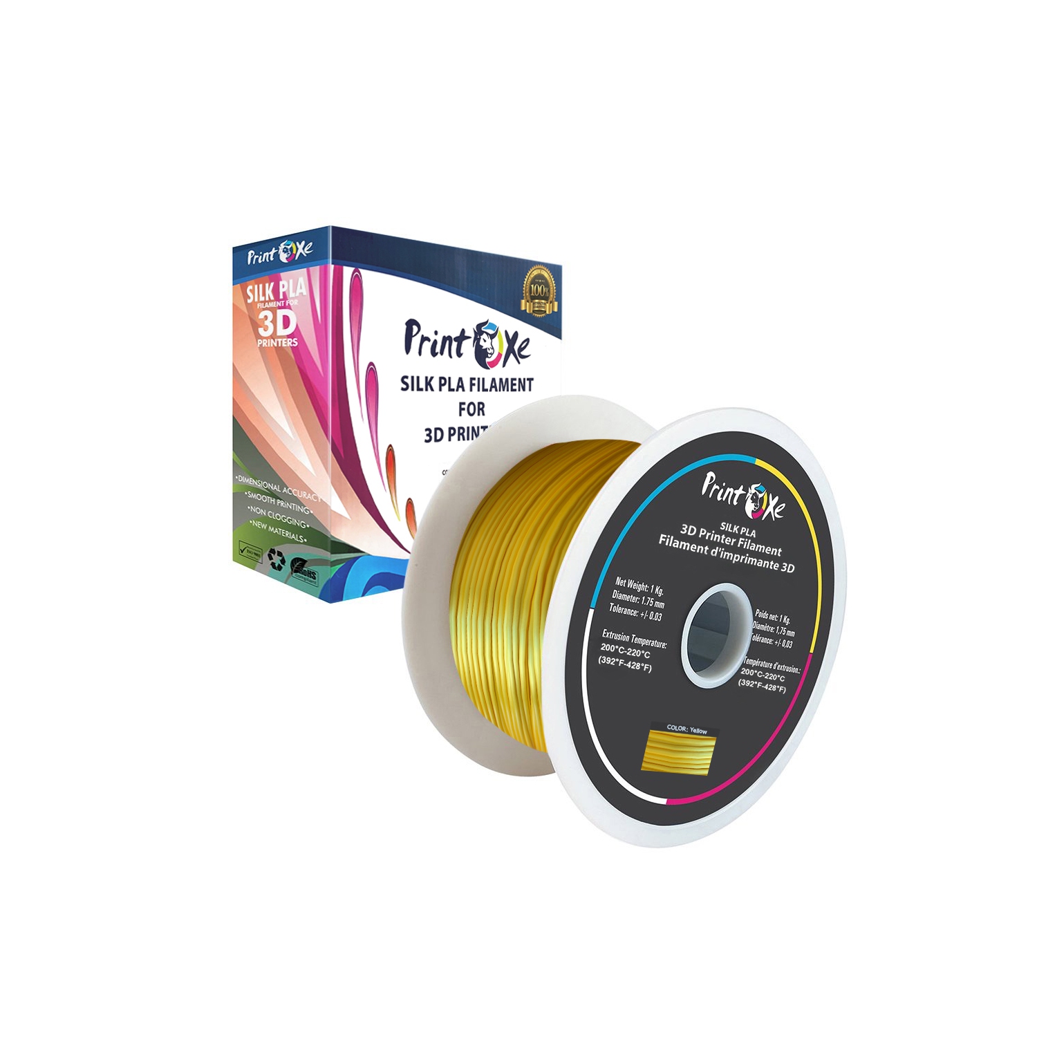 3D PLA like SILK Filament 8 Packs of Green Red Yellow Blue violet Copper Silver Orange Colours 1.75 mm Diameter Each Weight 1 Kg Net