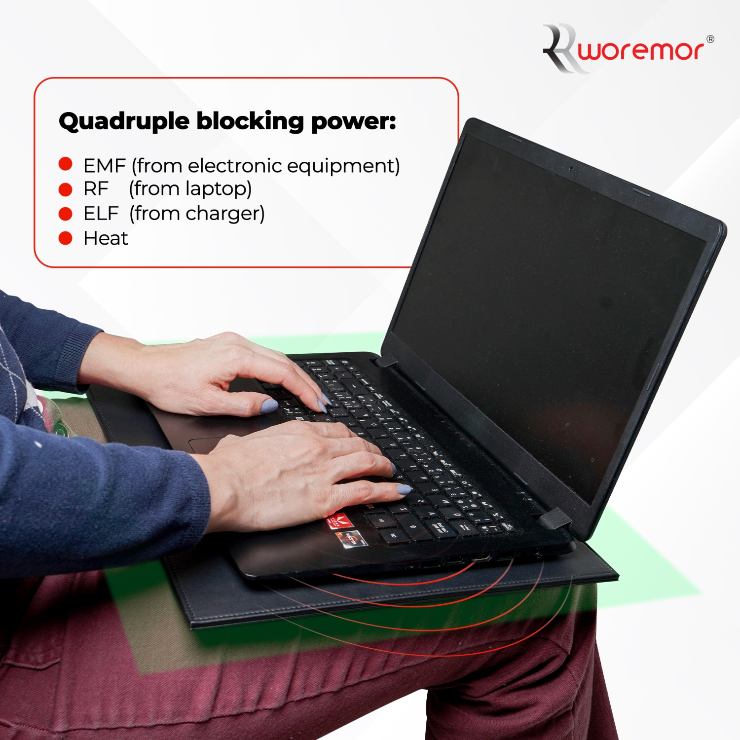 WOREMOR EMF Laptop Tray - Shielding ELF and RF from Computer, Tablets, Cell Phones, Black