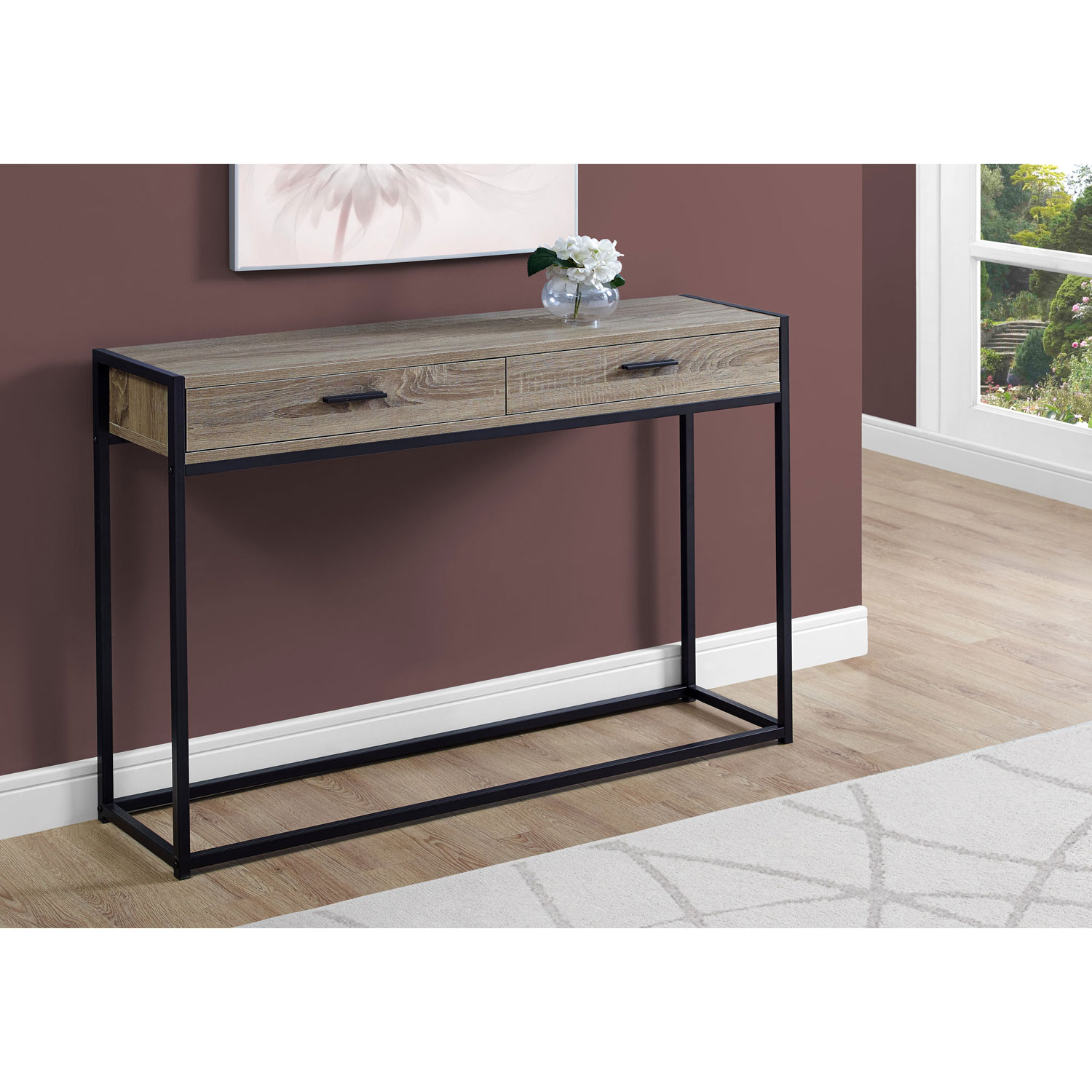 Monarch Modern Rectangular Metal Base Console Accent Table - Dark Taupe