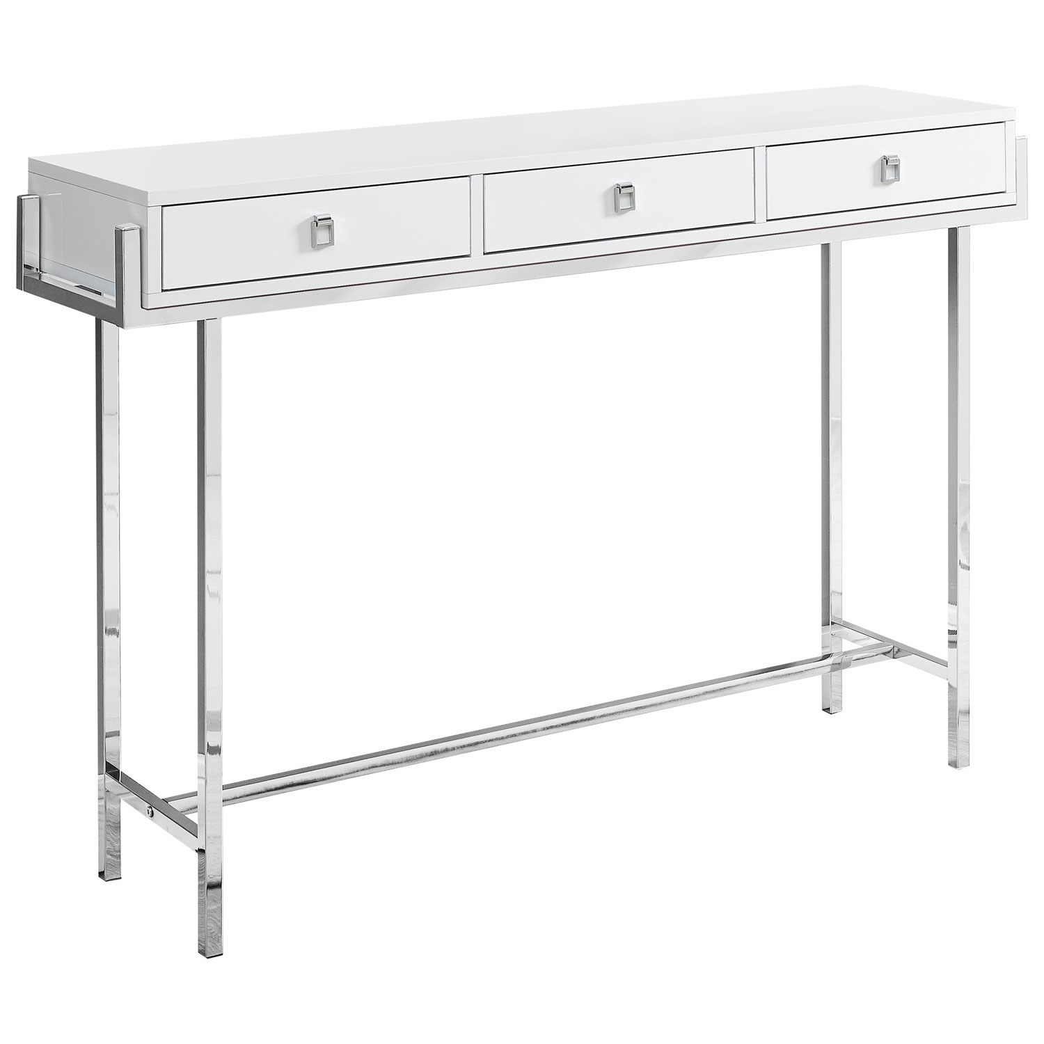 Monarch Modern Rectangular Three-Drawer Console Accent Table - Glossy White