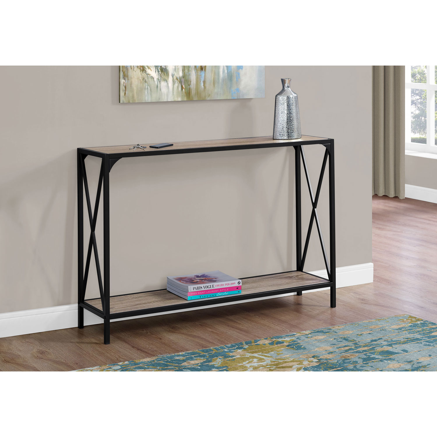 Monarch Contemporary Rectangular Console Cross-Bars Accent Table - Dark Taupe