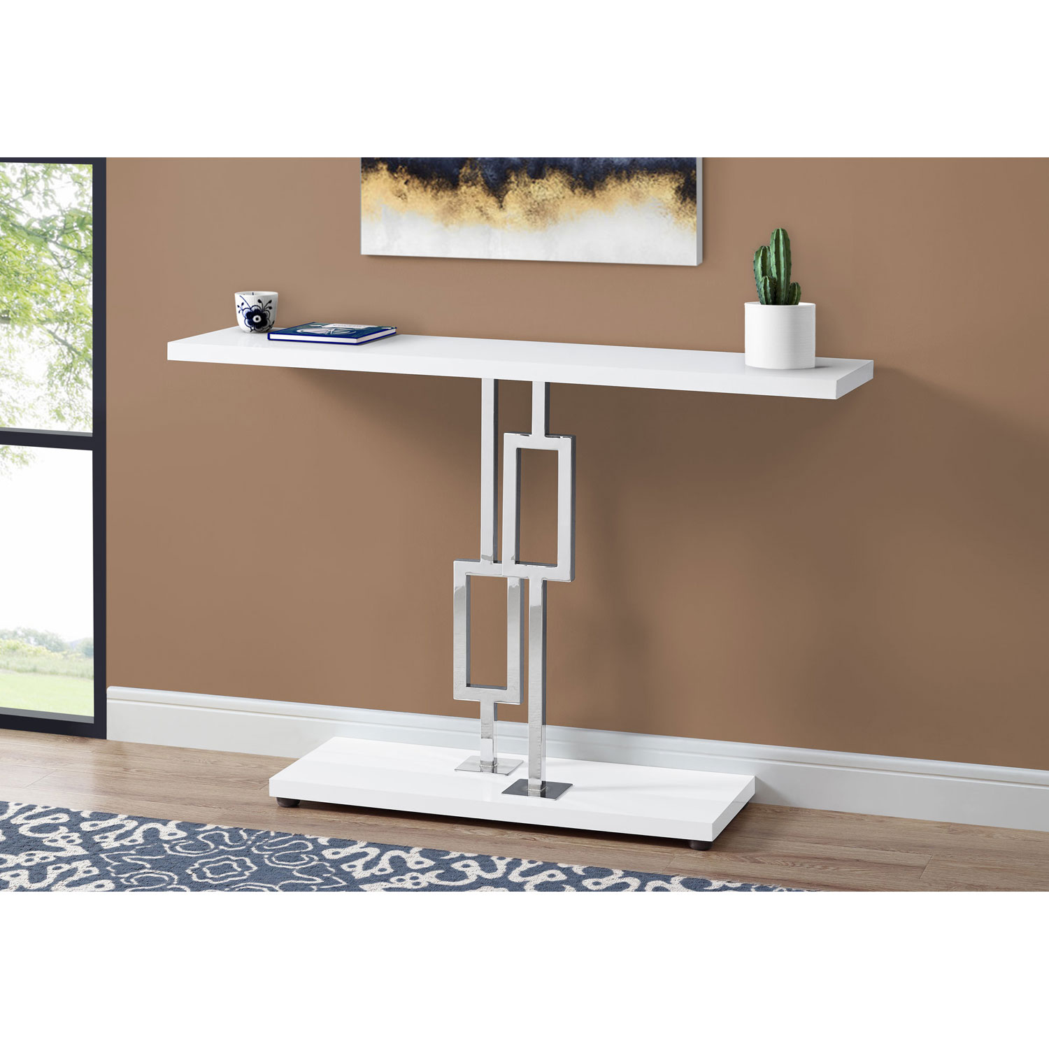 Monarch Modern Rectangular Chrome Based Console Accent Table - White