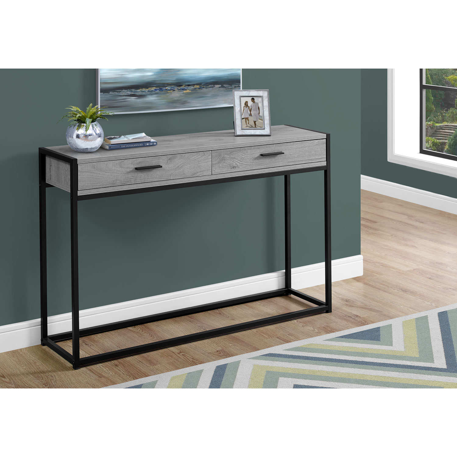 Monarch Modern Rectangular Metal Base Console Accent Table - Grey