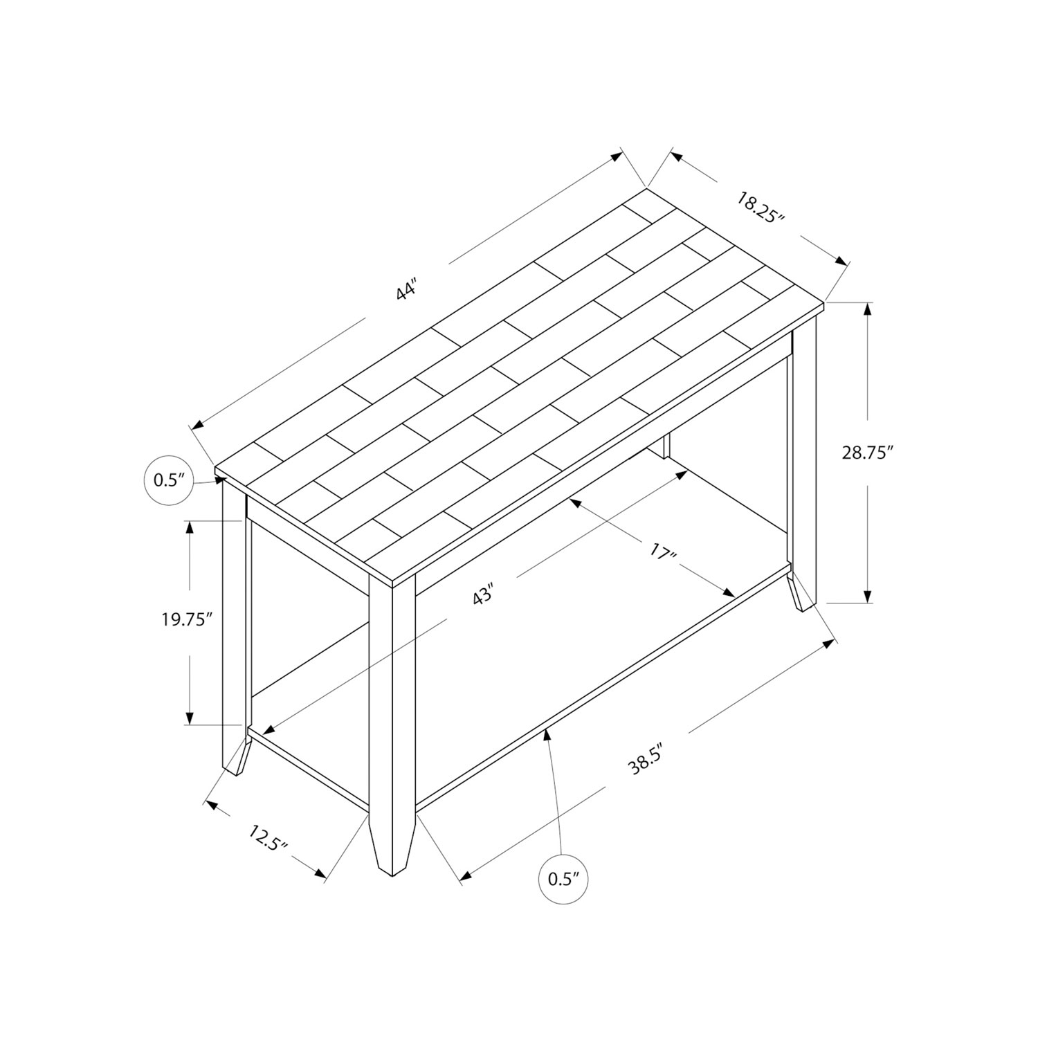 Monarch Contemporary Rectangular Marble-look Console Sofa Table - Cappuccino