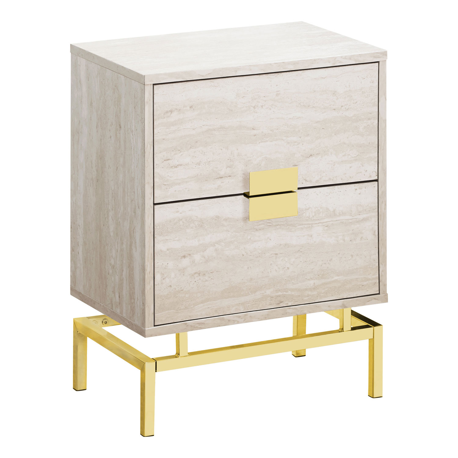 Monarch Modern Rectangular End Table with 2 Drawers - Beige/Gold