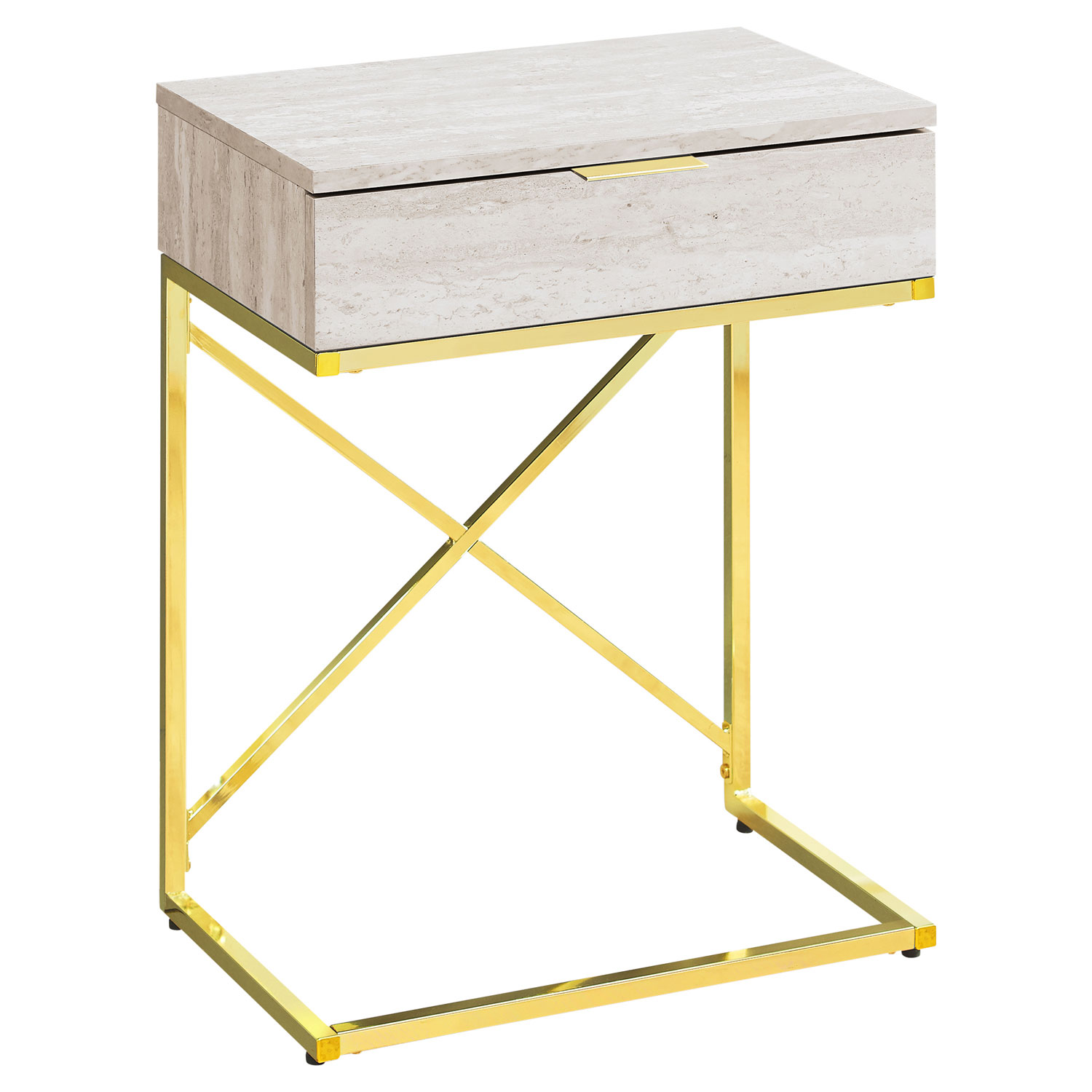 Monarch Modern Rectangular Accent End Table with Storage - Beige/Gold