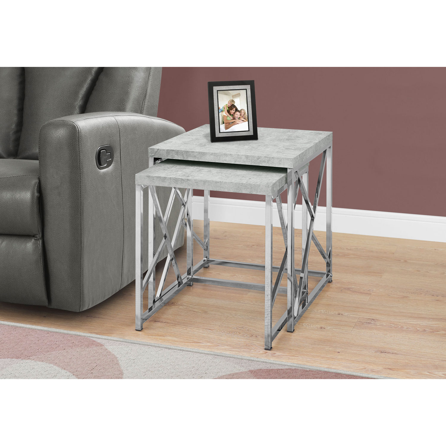 Monarch Modern 2-Piece Nesting Table Set - Grey/Chrome