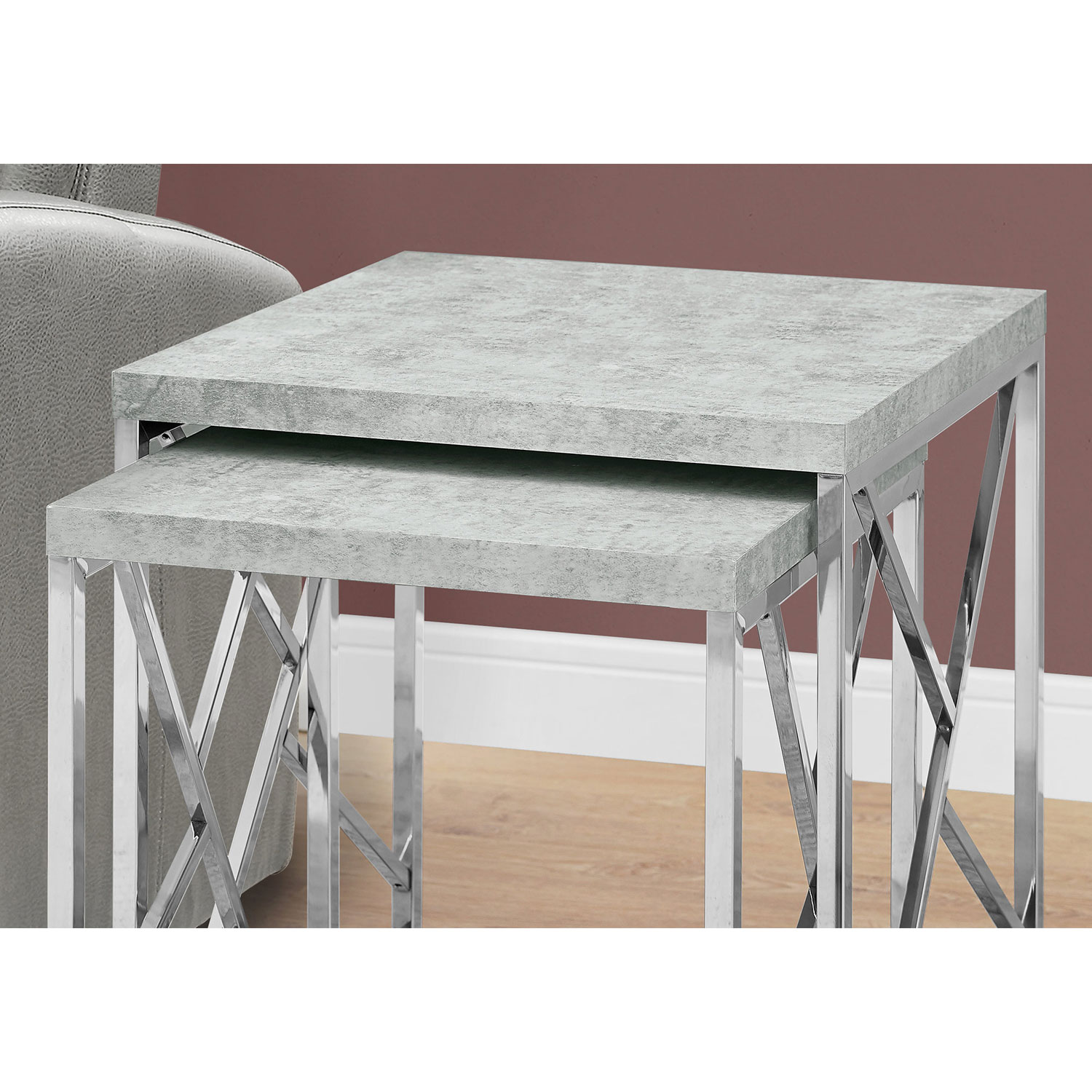 Monarch Modern 2-Piece Nesting Table Set - Grey/Chrome
