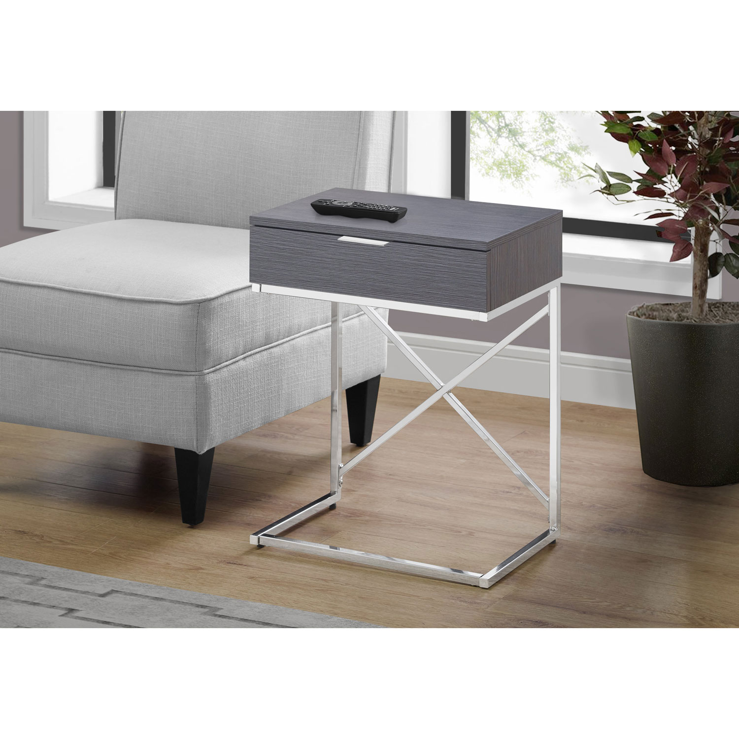 Table d'appoint rectangulaire moderne avec rangement de Monarch - Gris/ Chrome
