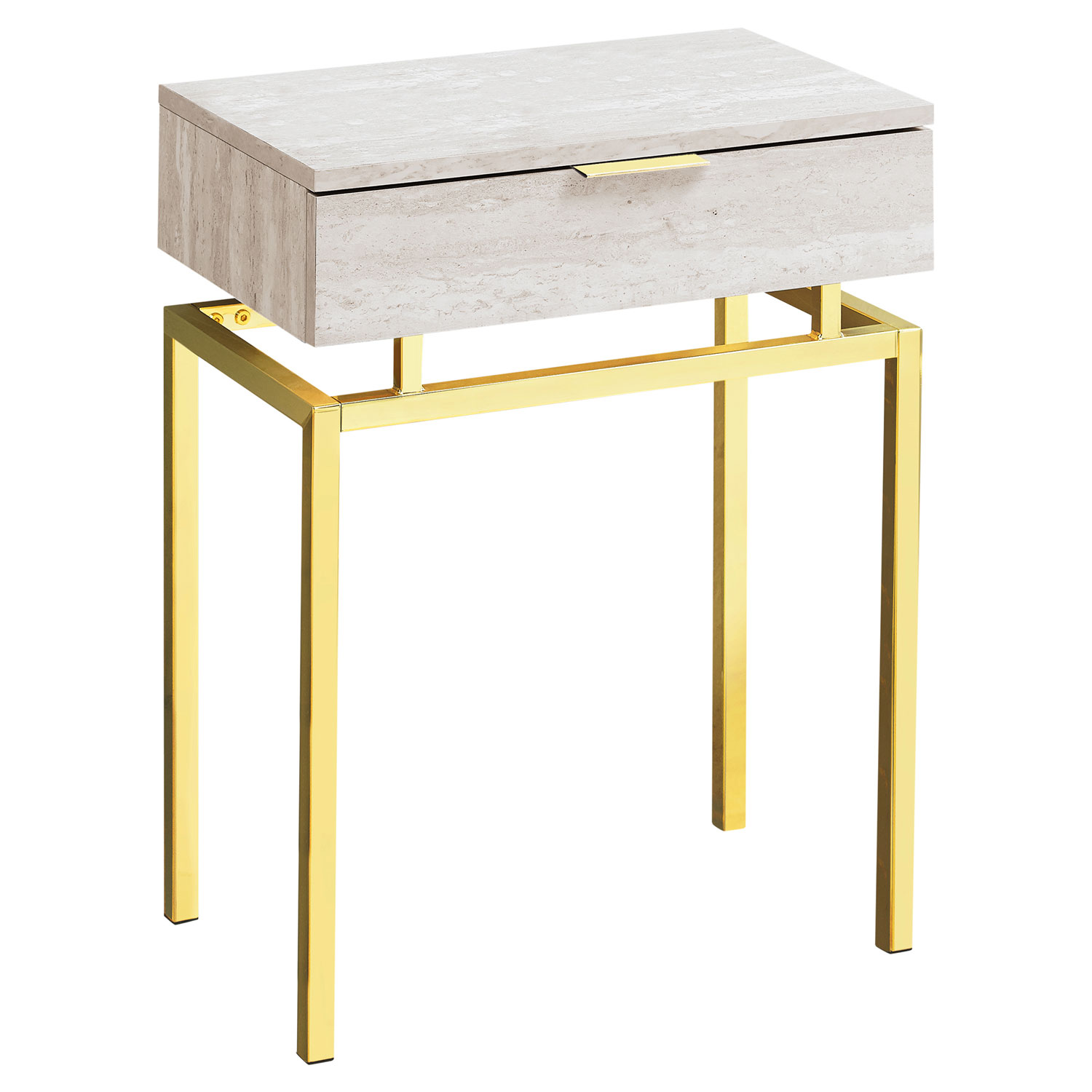 Table d'extrémité rectangulaire moderne avec tiroir de Monarch - Beige/Doré