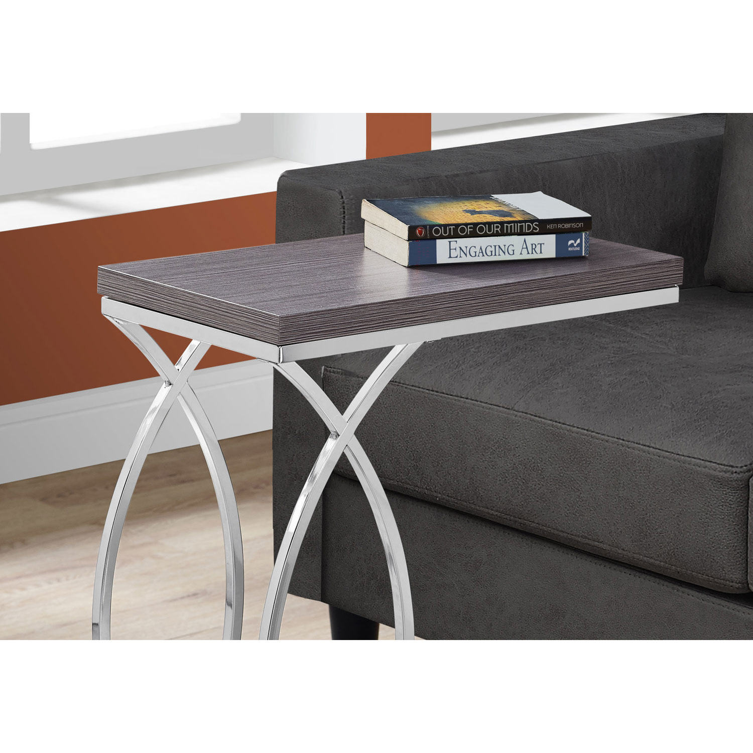 Monarch Modern Rectangular End Table - Grey/Chrome