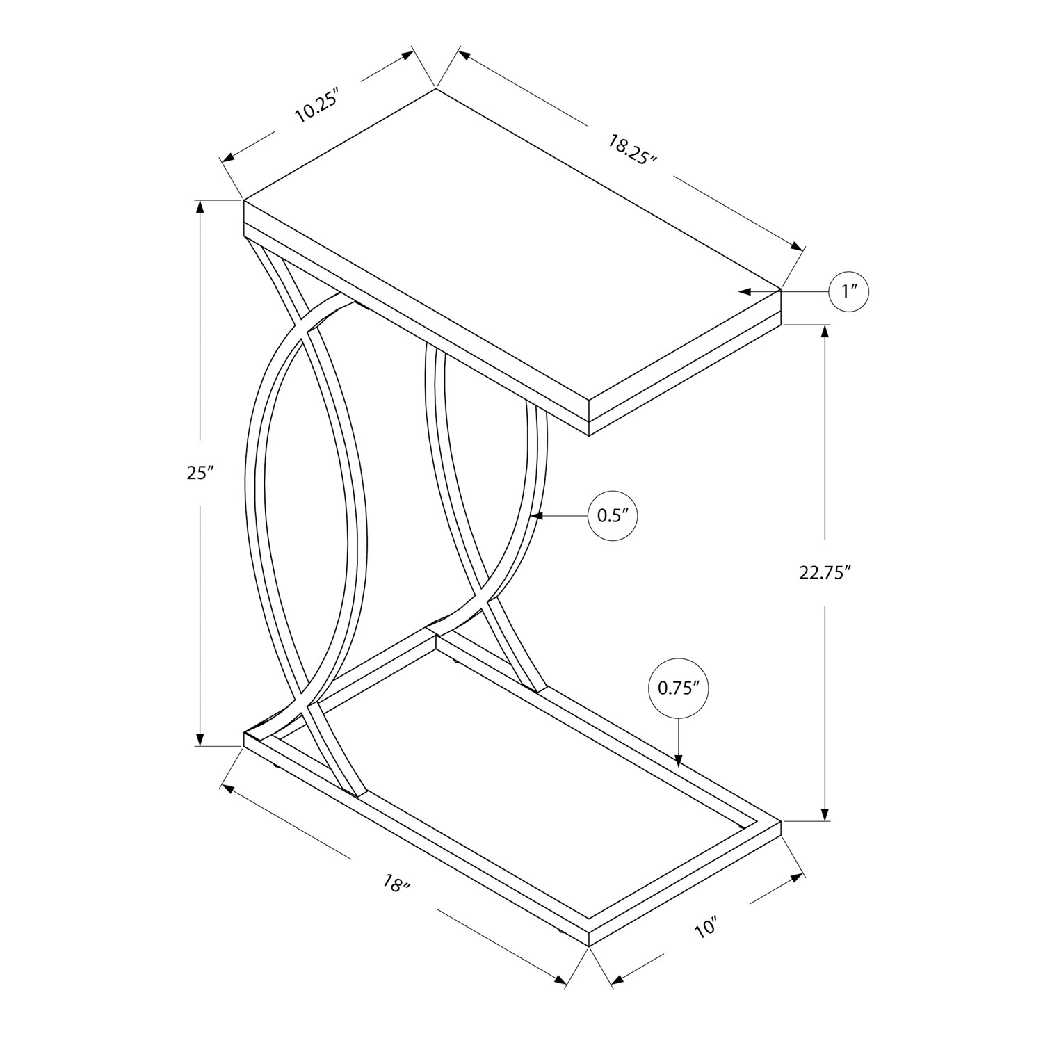 Monarch Modern Rectangular End Table - Grey/Chrome