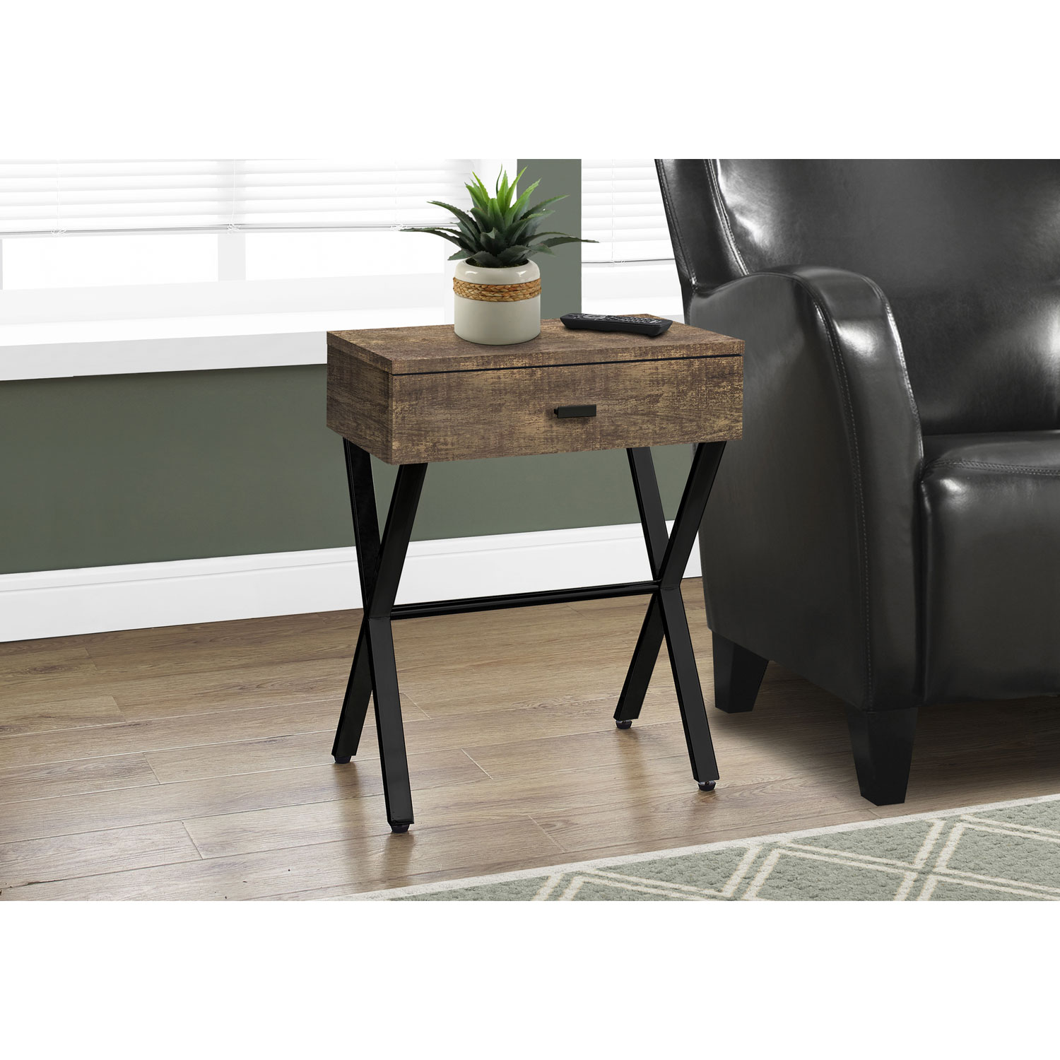Monarch Modern Rectangular End Table with Storage - Brown/Black