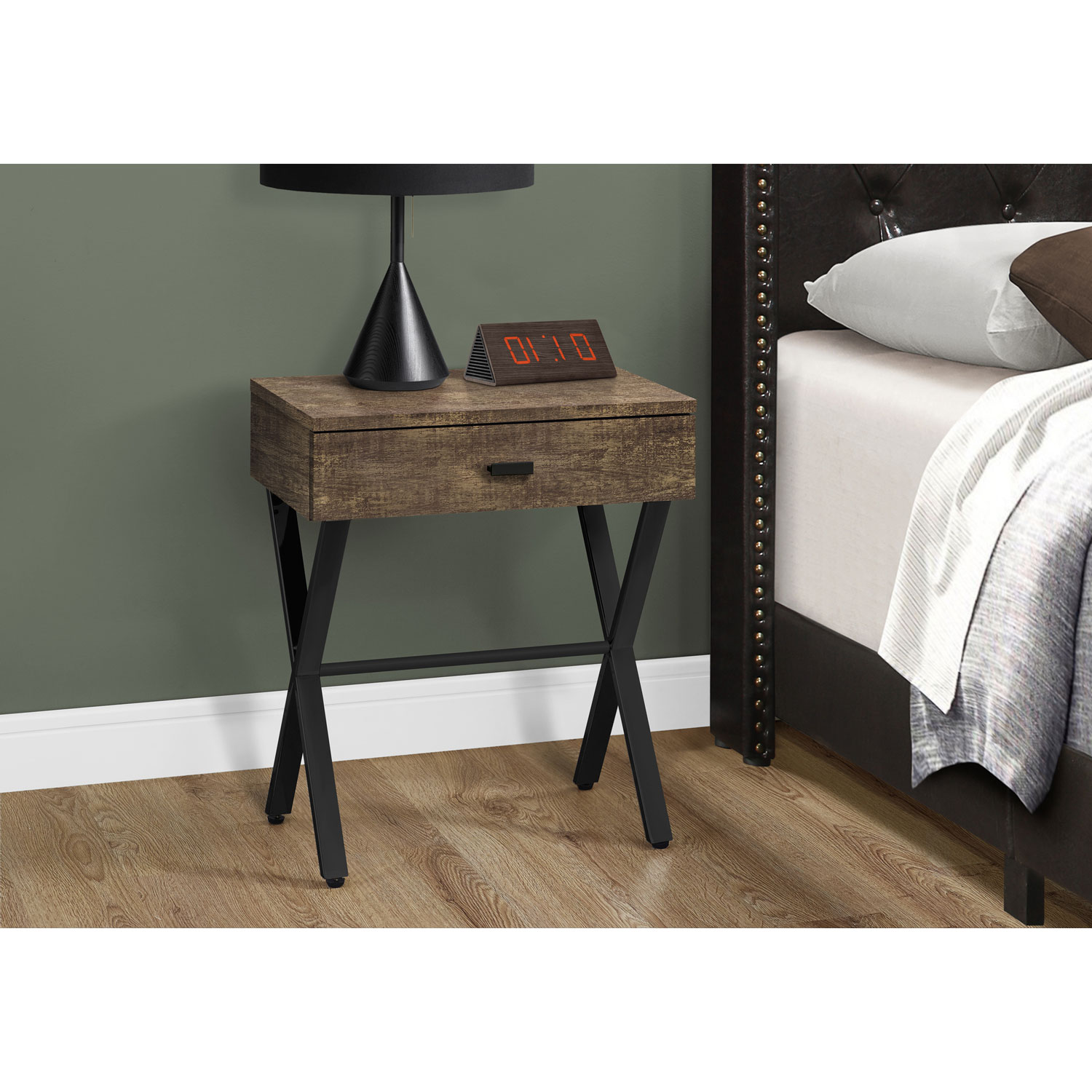 Monarch Modern Rectangular End Table with Storage - Brown/Black