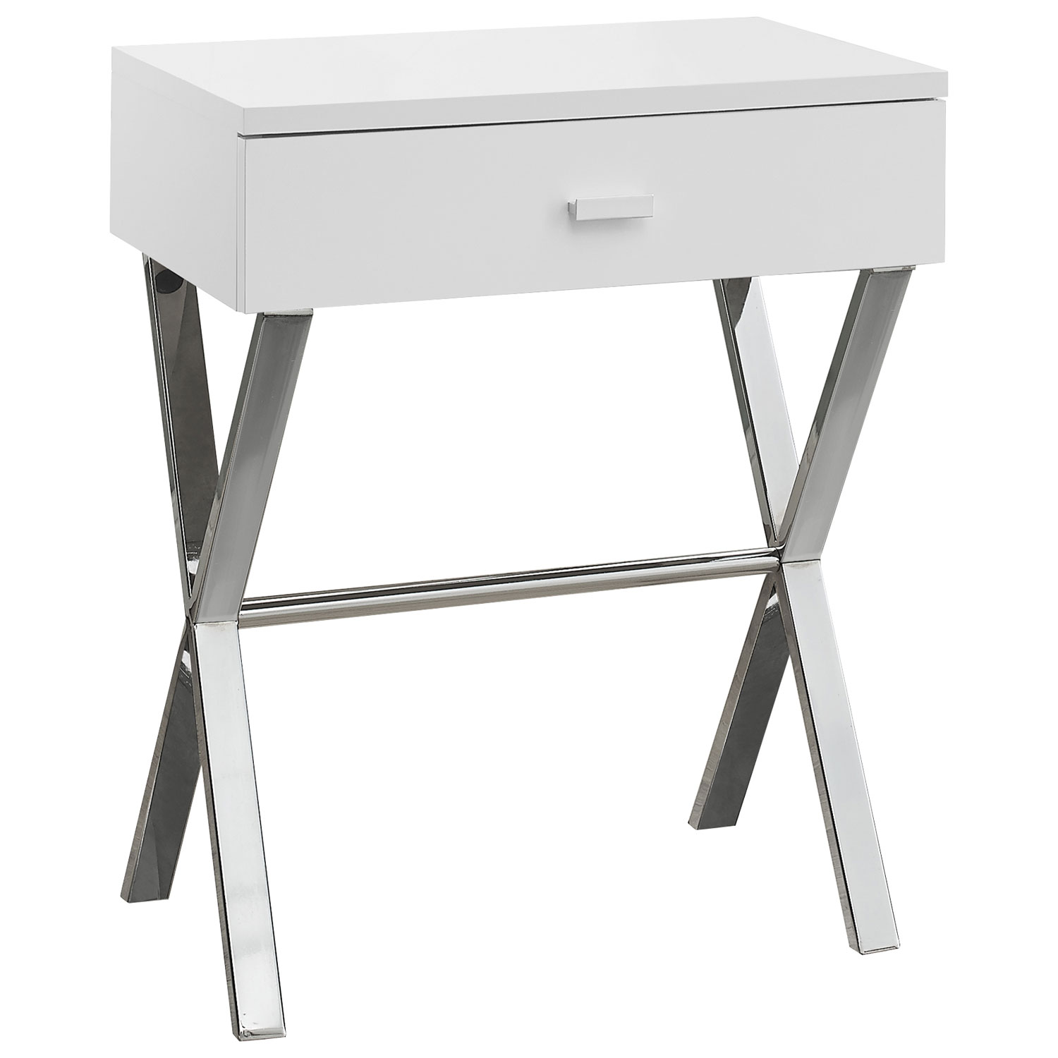 Monarch Modern Rectangular End Table With Storage - White/Chrome