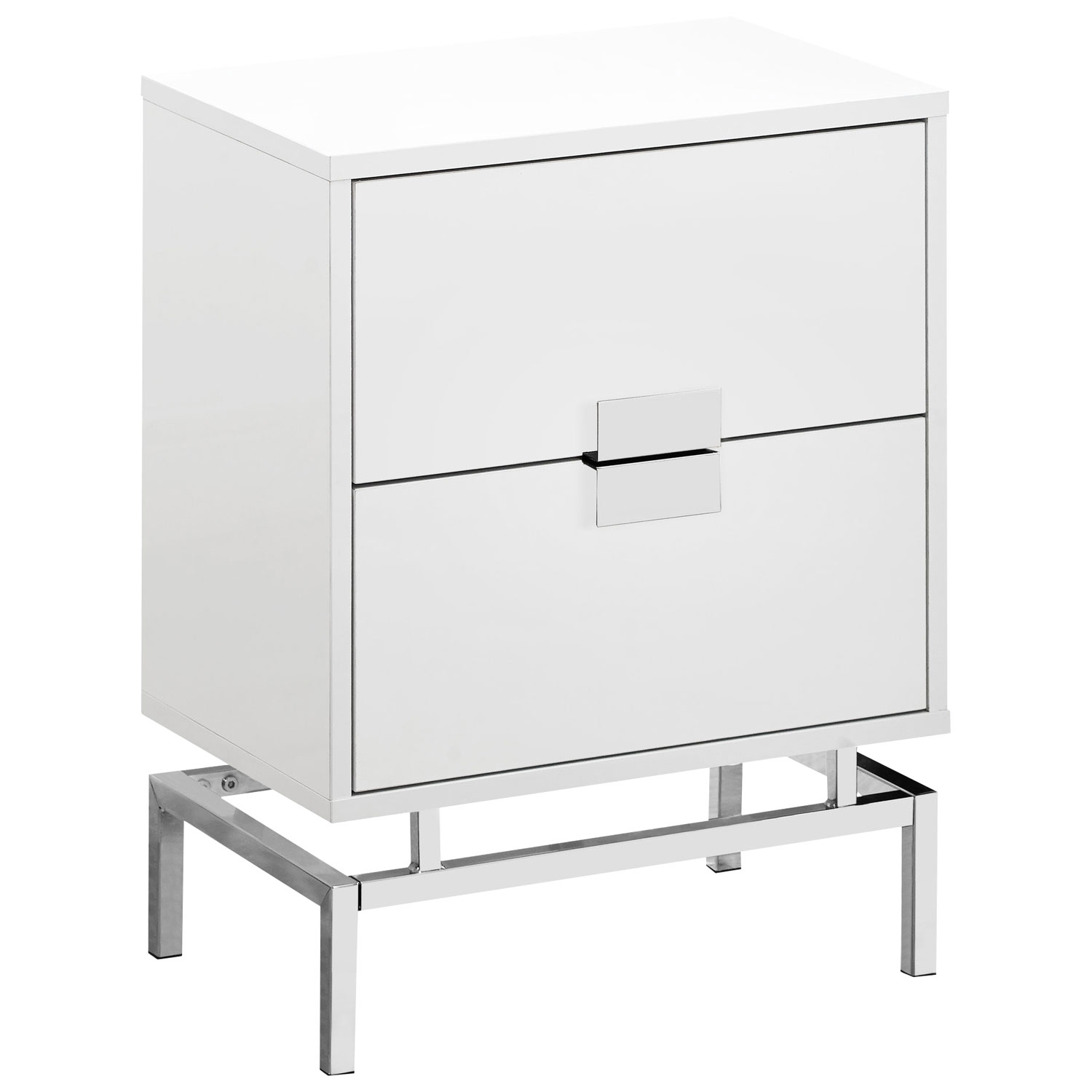Monarch Modern Rectangular End Table With Drawers - White/Chrome