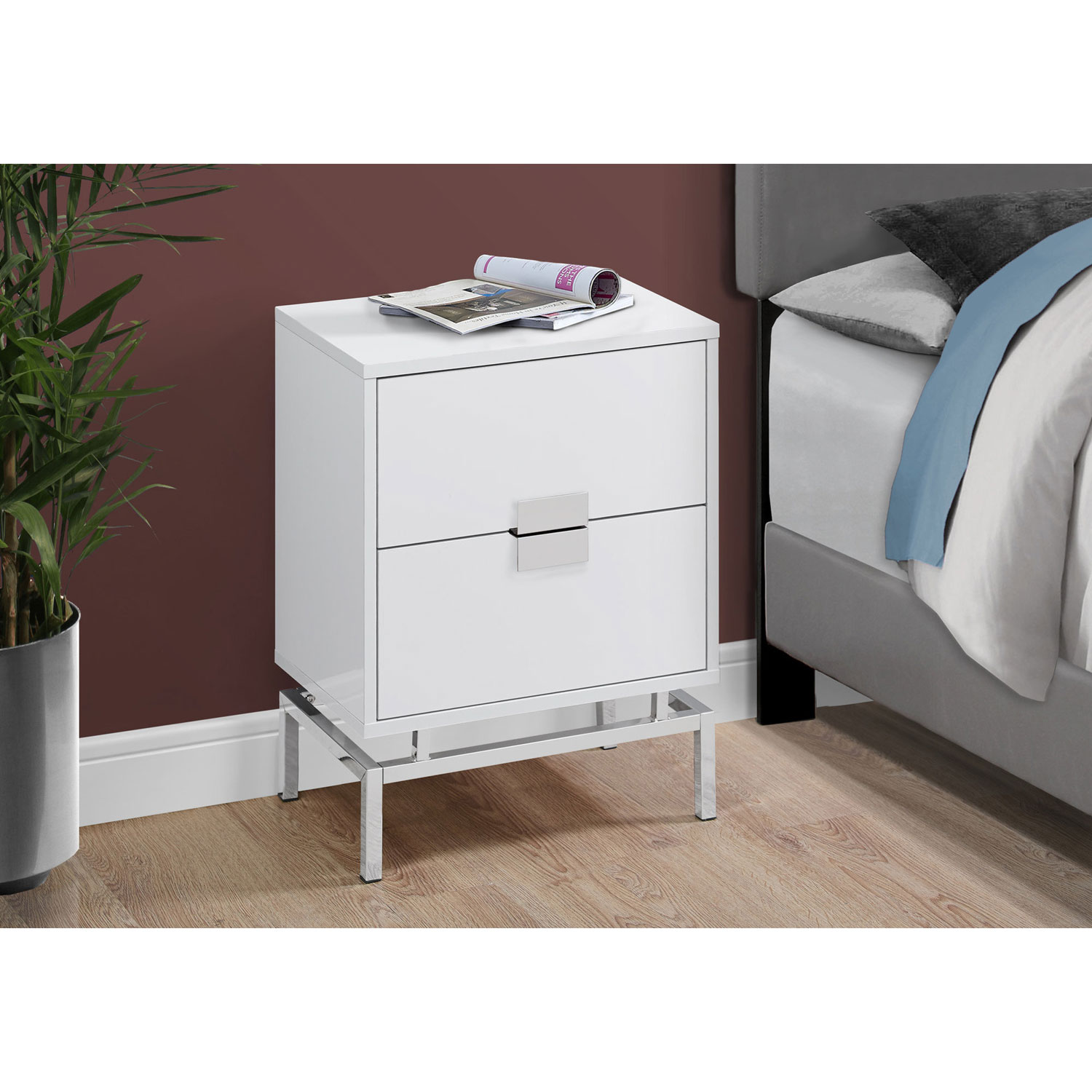 Monarch Modern Rectangular End Table With Drawers - White/Chrome