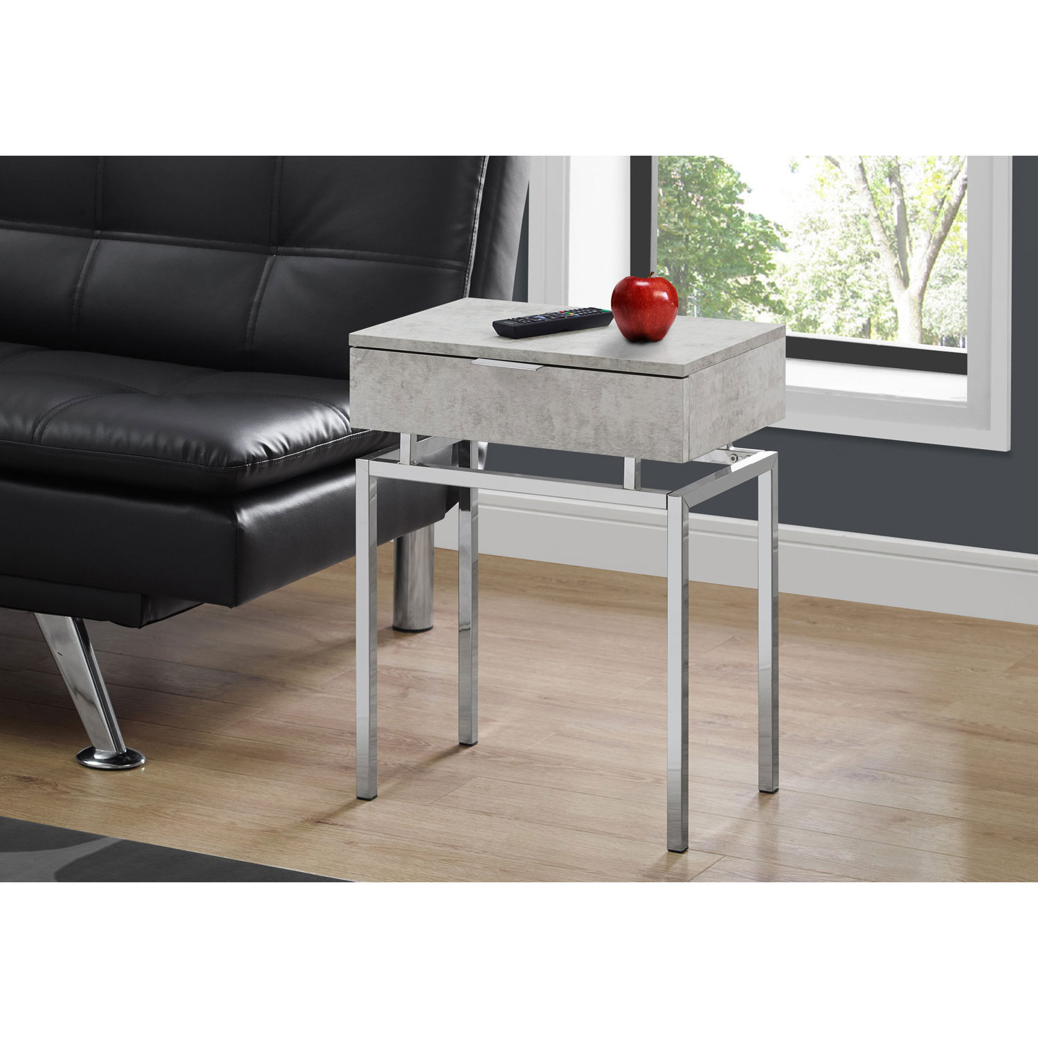 Monarch Modern Rectangular End Table With Drawer - Cement Grey/Chrome
