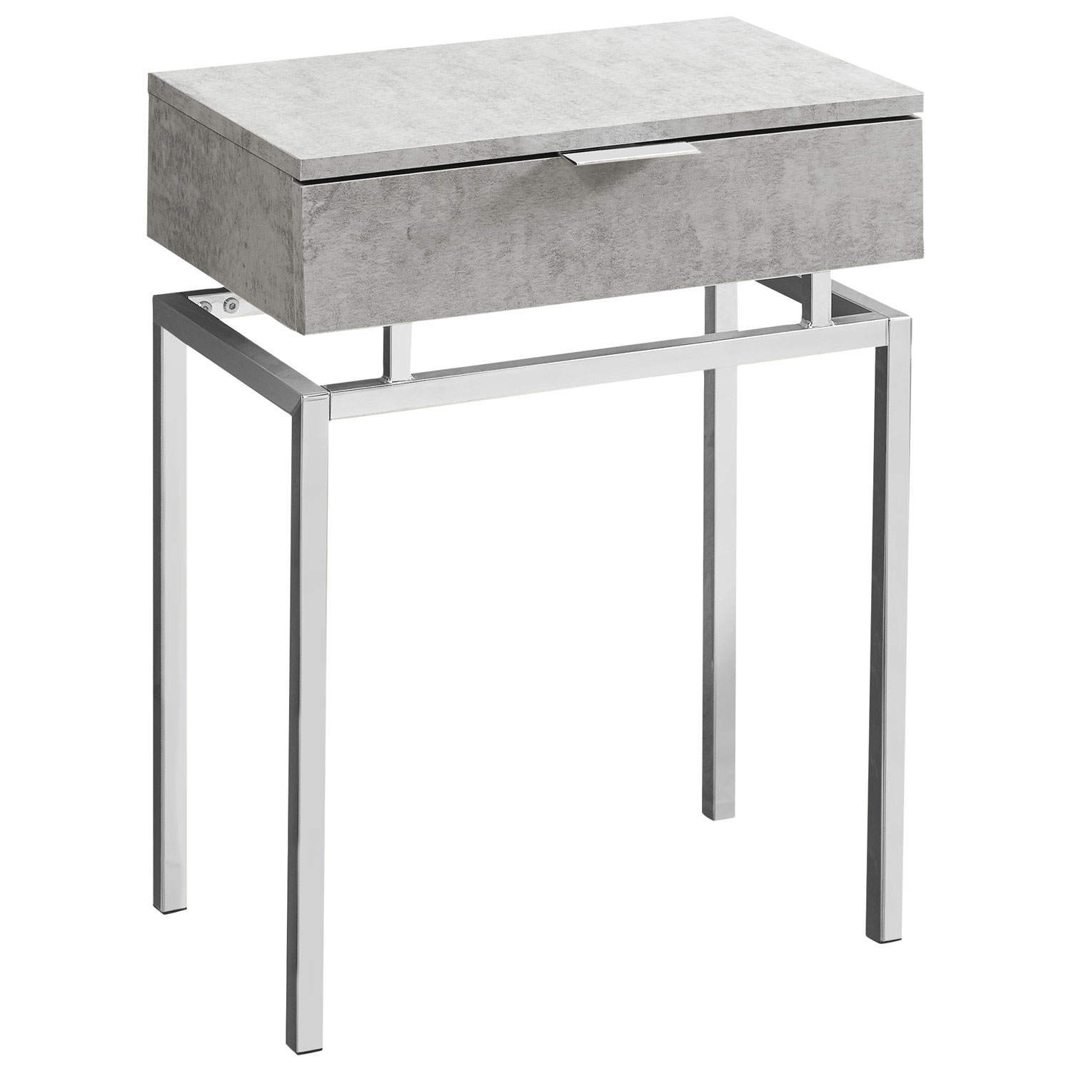 Monarch Modern Rectangular End Table With Drawer - Cement Grey/Chrome