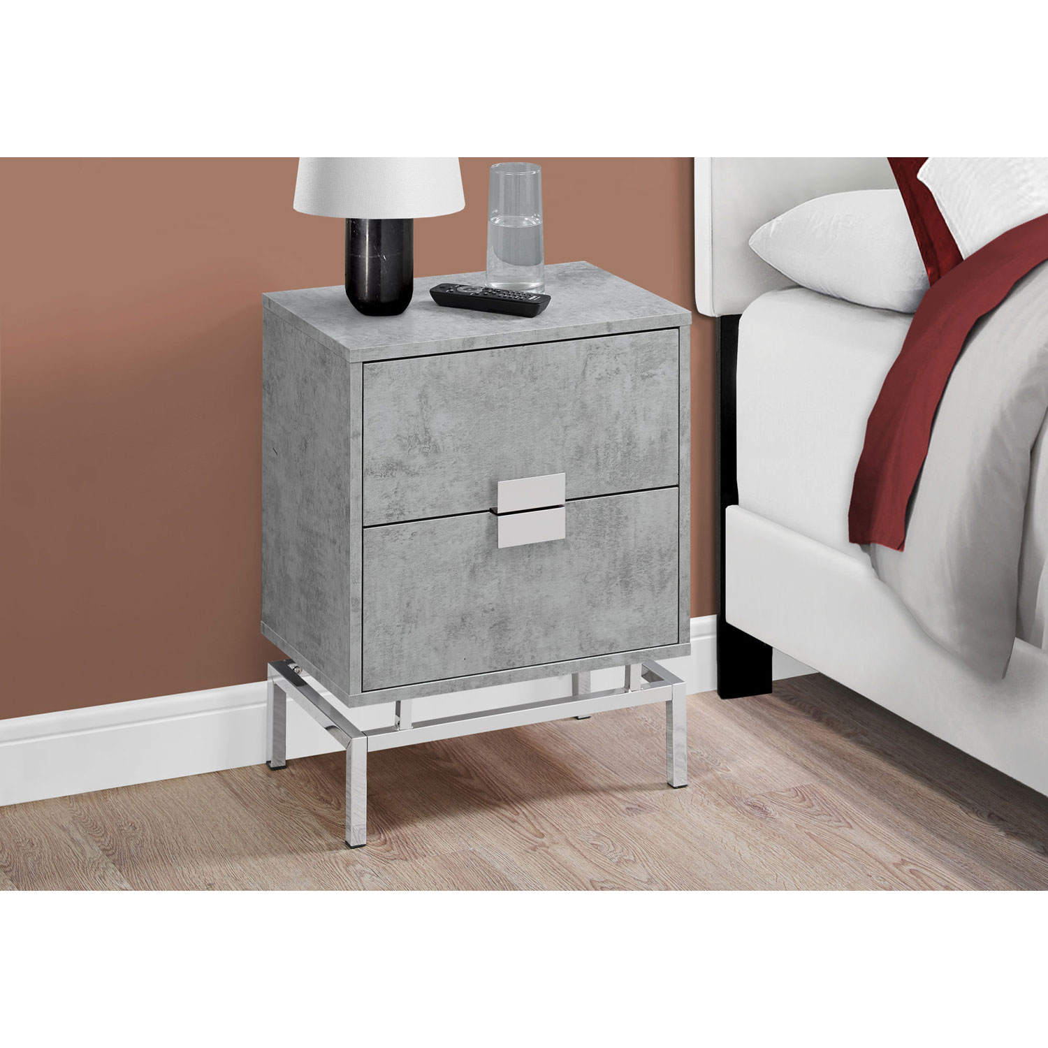 Monarch Modern Rectangular End Table With Drawers - Grey/Chrome