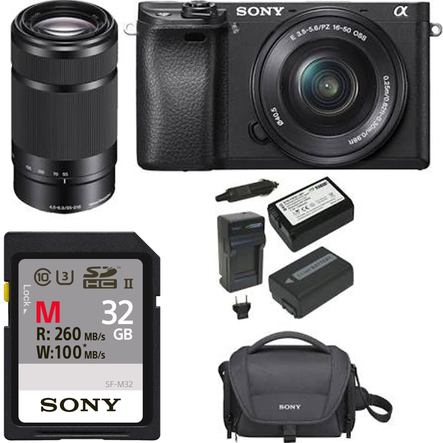 Sony Alpha a6300 Mirrorless w/ 16-50mm Lens & Sony E 55-210mm Sony 32GB Memory Card Starter Kit - US Version w/ Seller Warranty