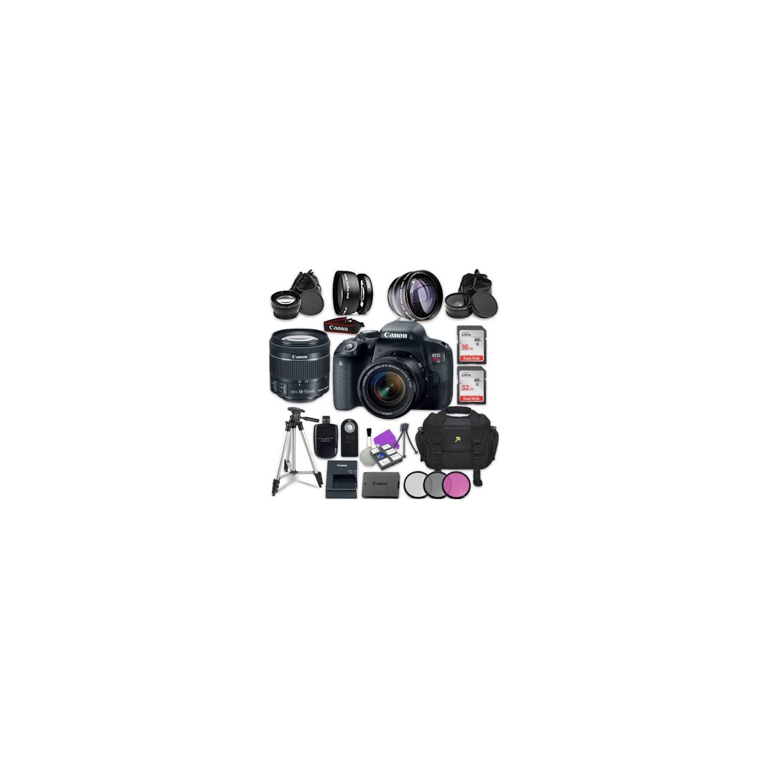 Canon Eos Rebel T7i Digital SLR Camera with Canon EF-S 18-55mm Is STM Lens + Accessory Bundle - US Version w/ Seller Warranty