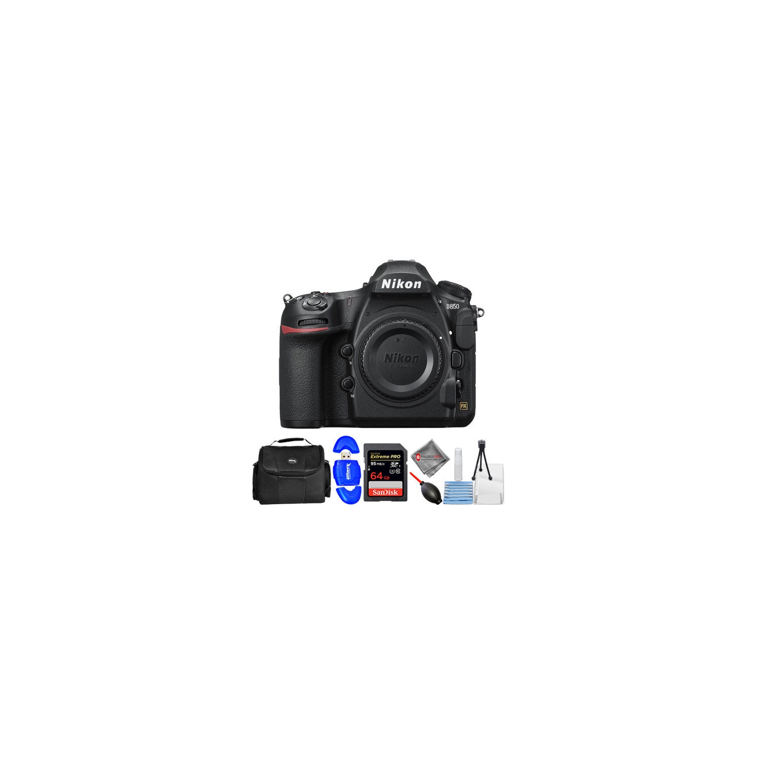 Nikon D850 DSLR Camera w/ 64GB + DSLR Bag + Cleaning Kit Bundle - US Version w/ Seller Warranty