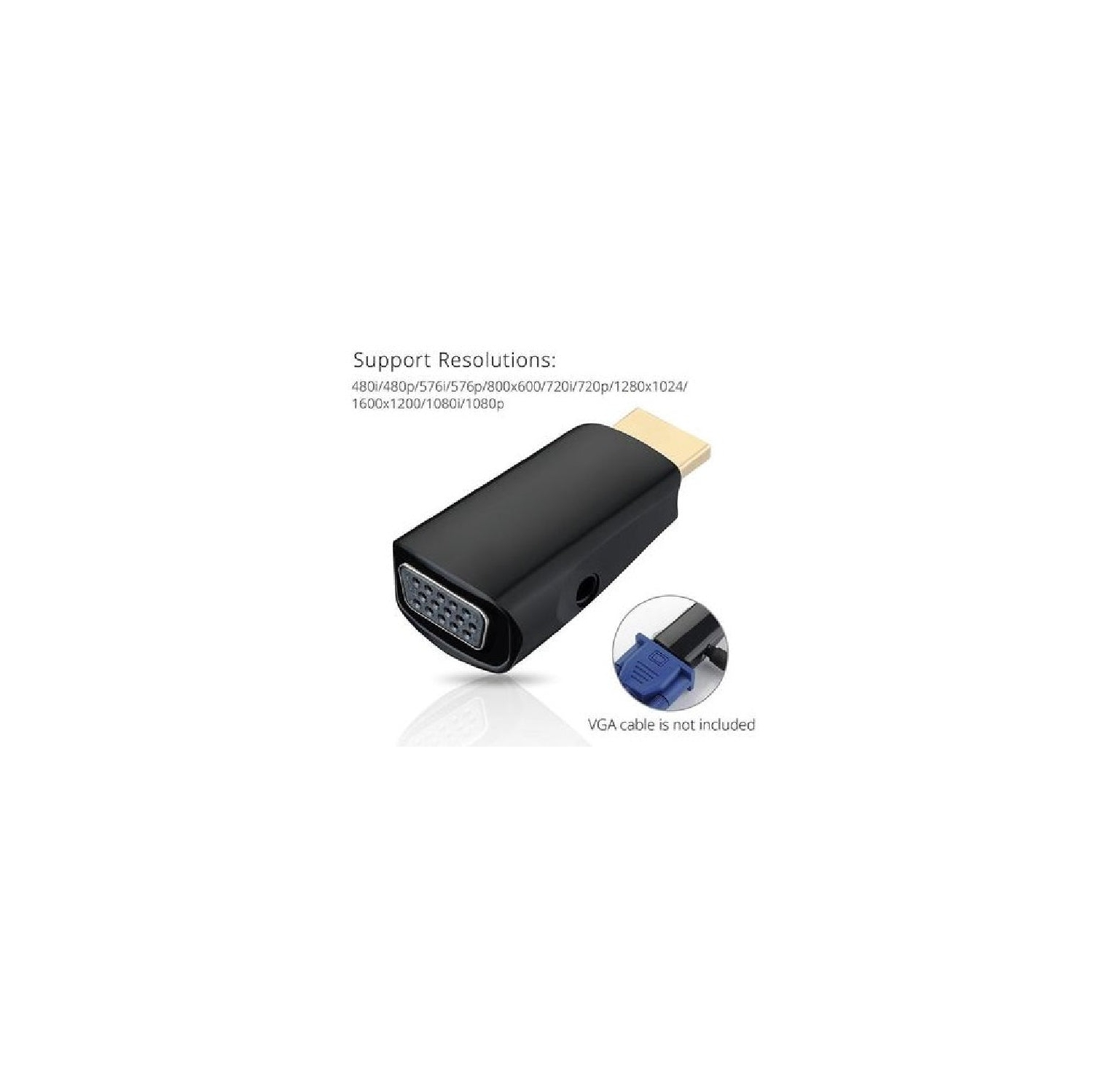 HDMI 1.4 Male to VGA Female with 3.5mm Audio Adapter,Built-in Chipset - Black - PrimeCables®
