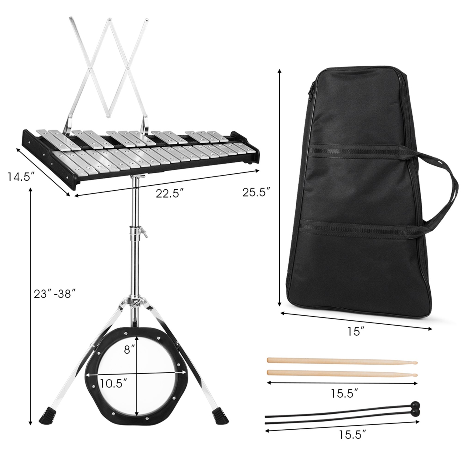 Costway 30 Notes Percussion Glockenspiel Bell Kit with Practice Pad Mallets Sticks Stand