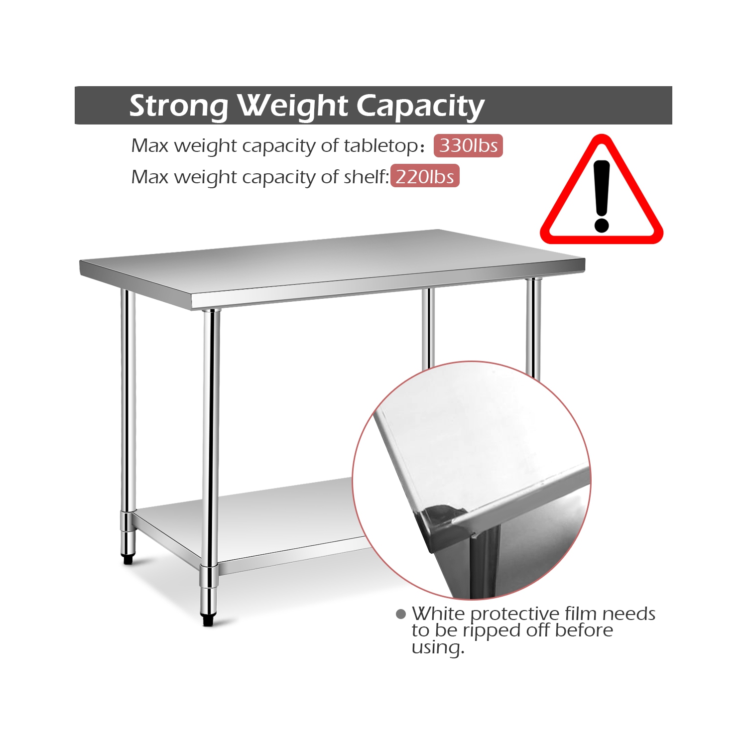 Costway 30'' x 48'' Stainless Steel Commercial Kitchen Work Table w/ 4 Wheels