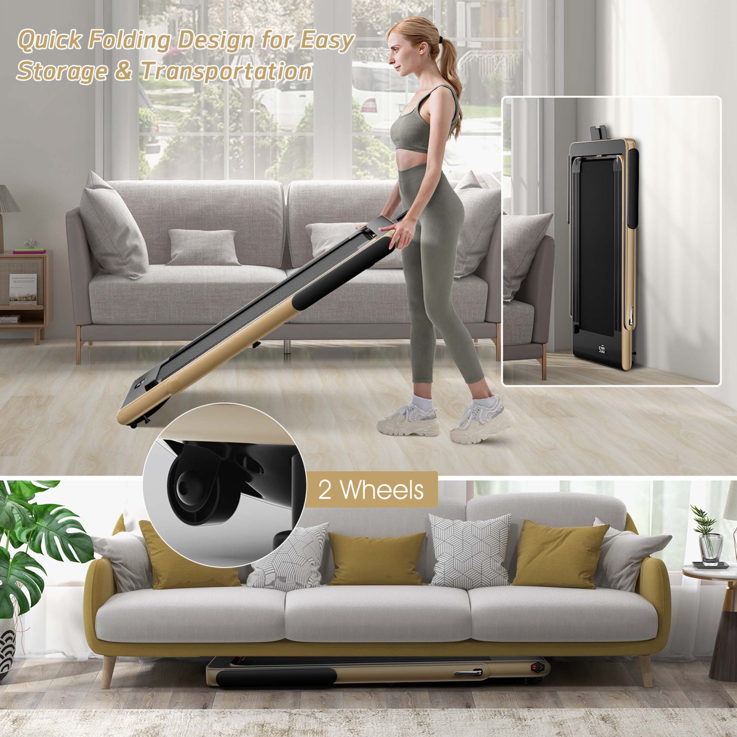 Tapis de course pliable 2 en 1SuperFit – Moteur 2,25 CV – Double écran – Haut-parleur