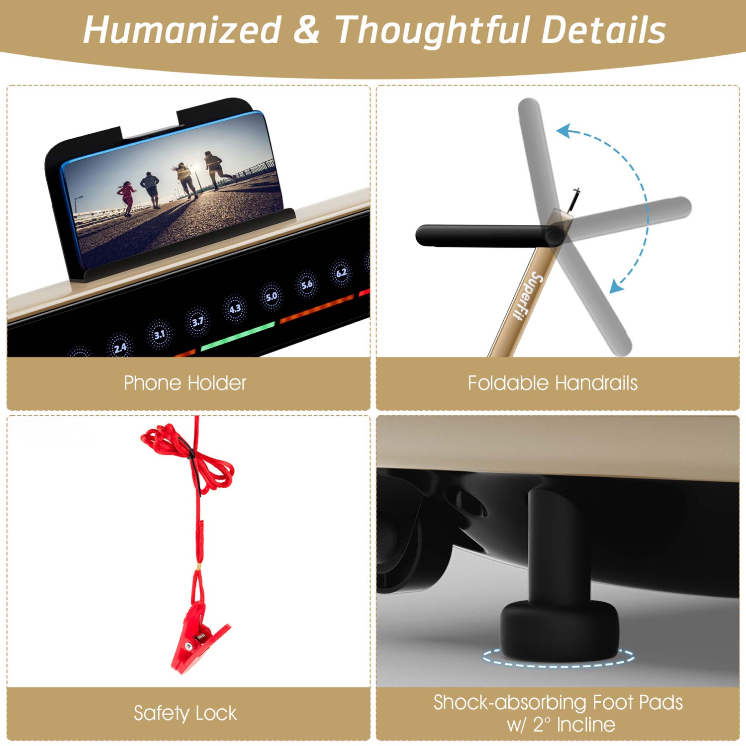 Tapis de course pliable 2 en 1SuperFit – Moteur 2,25 CV – Double écran – Haut-parleur