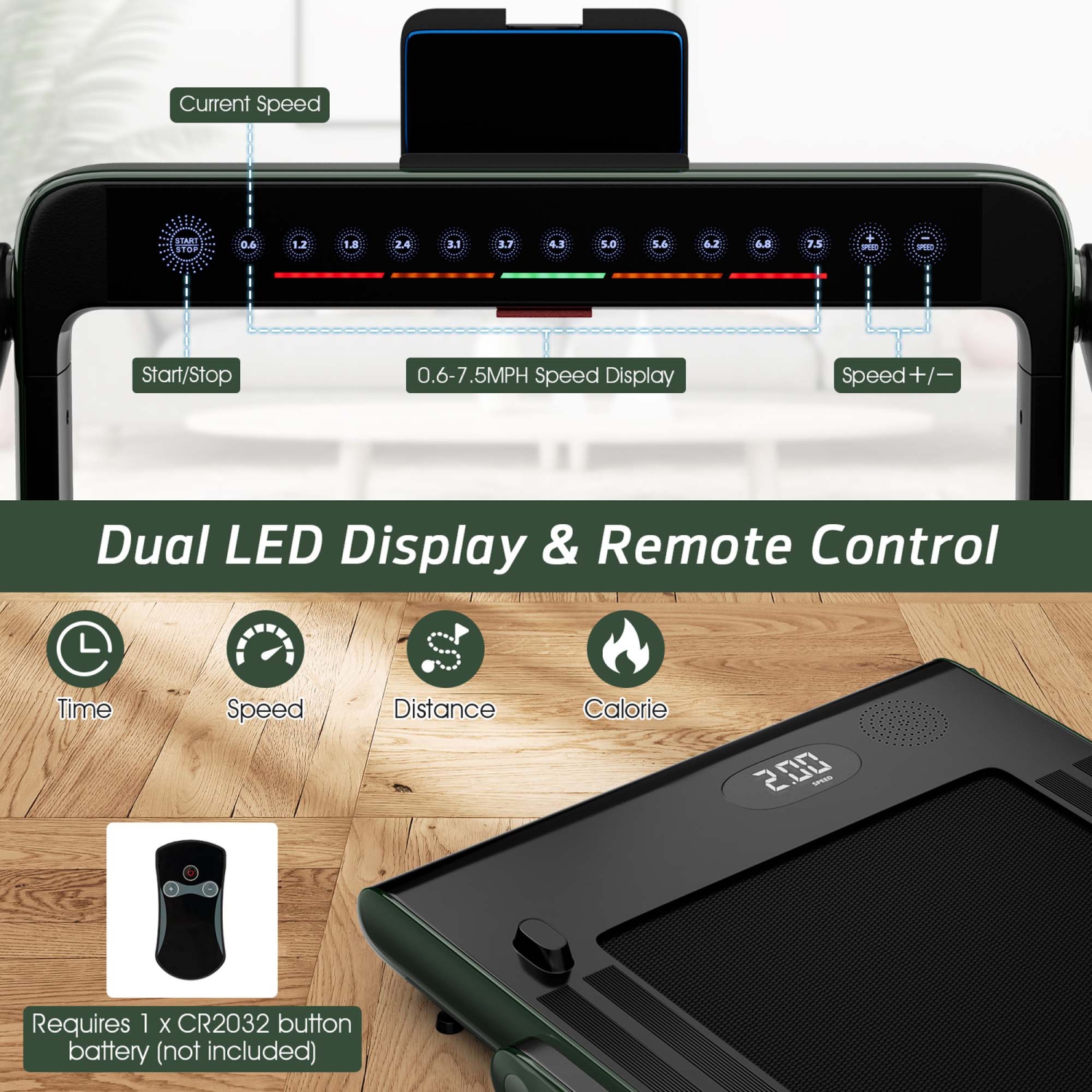 Tapis de course pliable 2 en 1SuperFit – Moteur 2,25 CV – Double écran – Haut-parleur