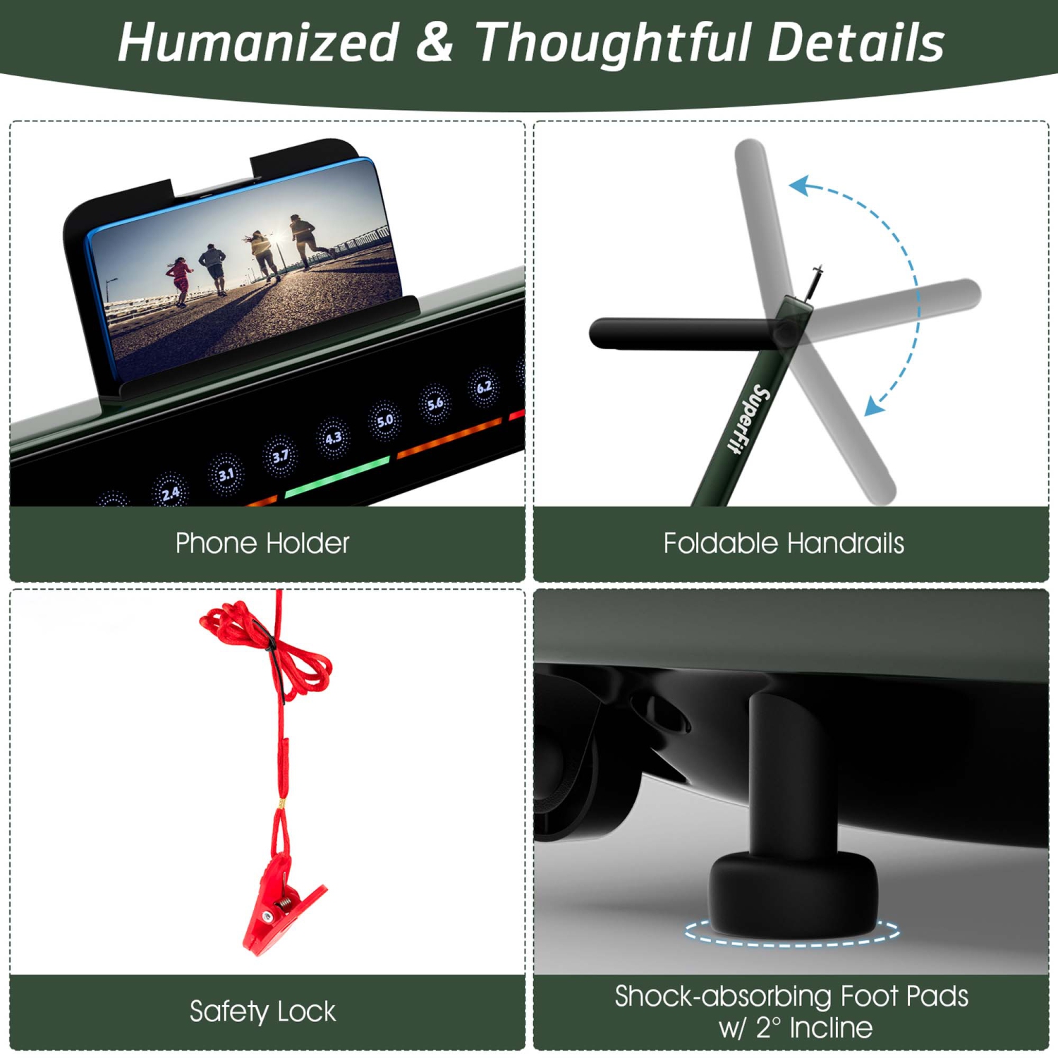 Tapis de course pliable 2 en 1SuperFit – Moteur 2,25 CV – Double écran – Haut-parleur