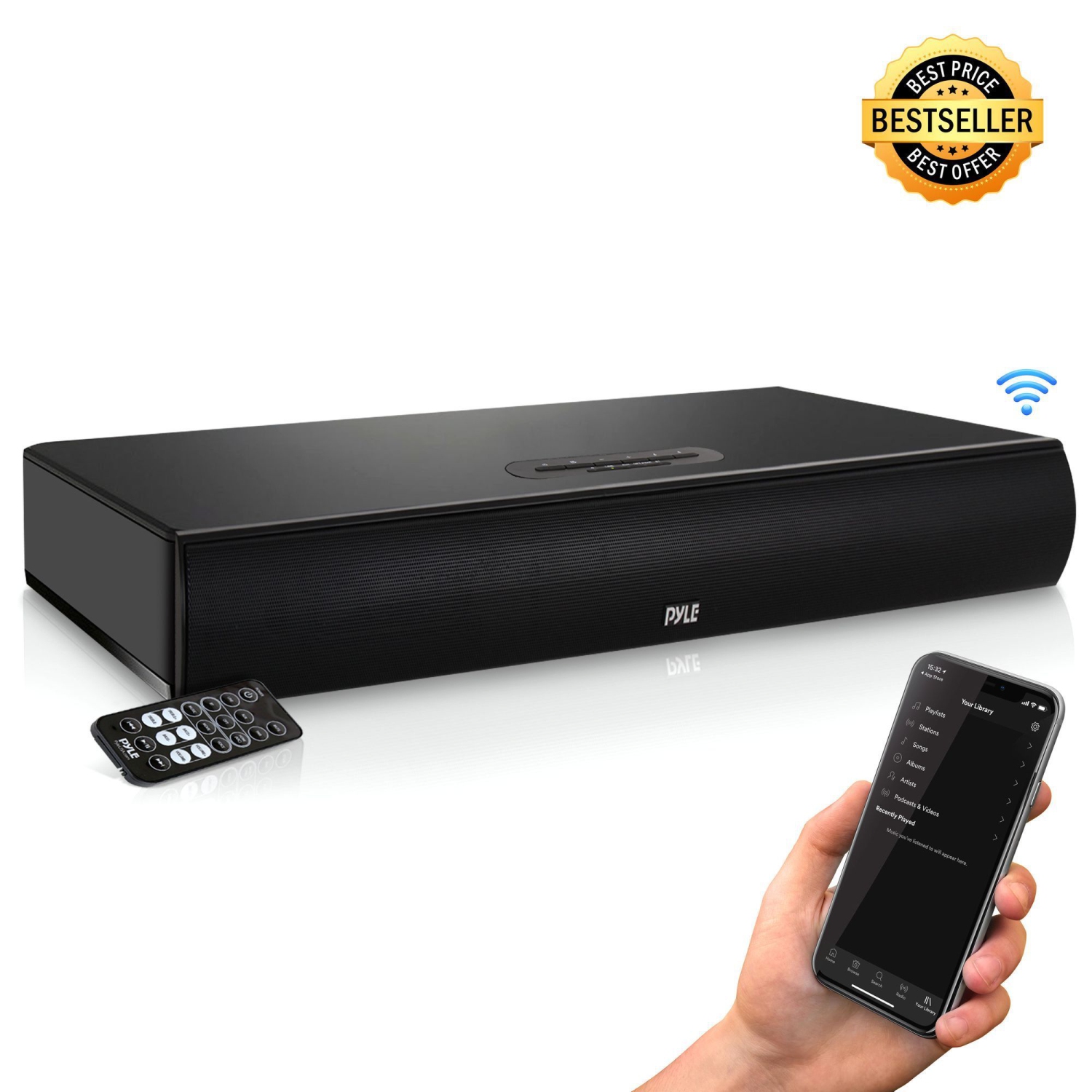 Pyle TV Tabletop Bluetooth Soundbar, Surround Sound, AUX, RCA, (PSBV600BT)