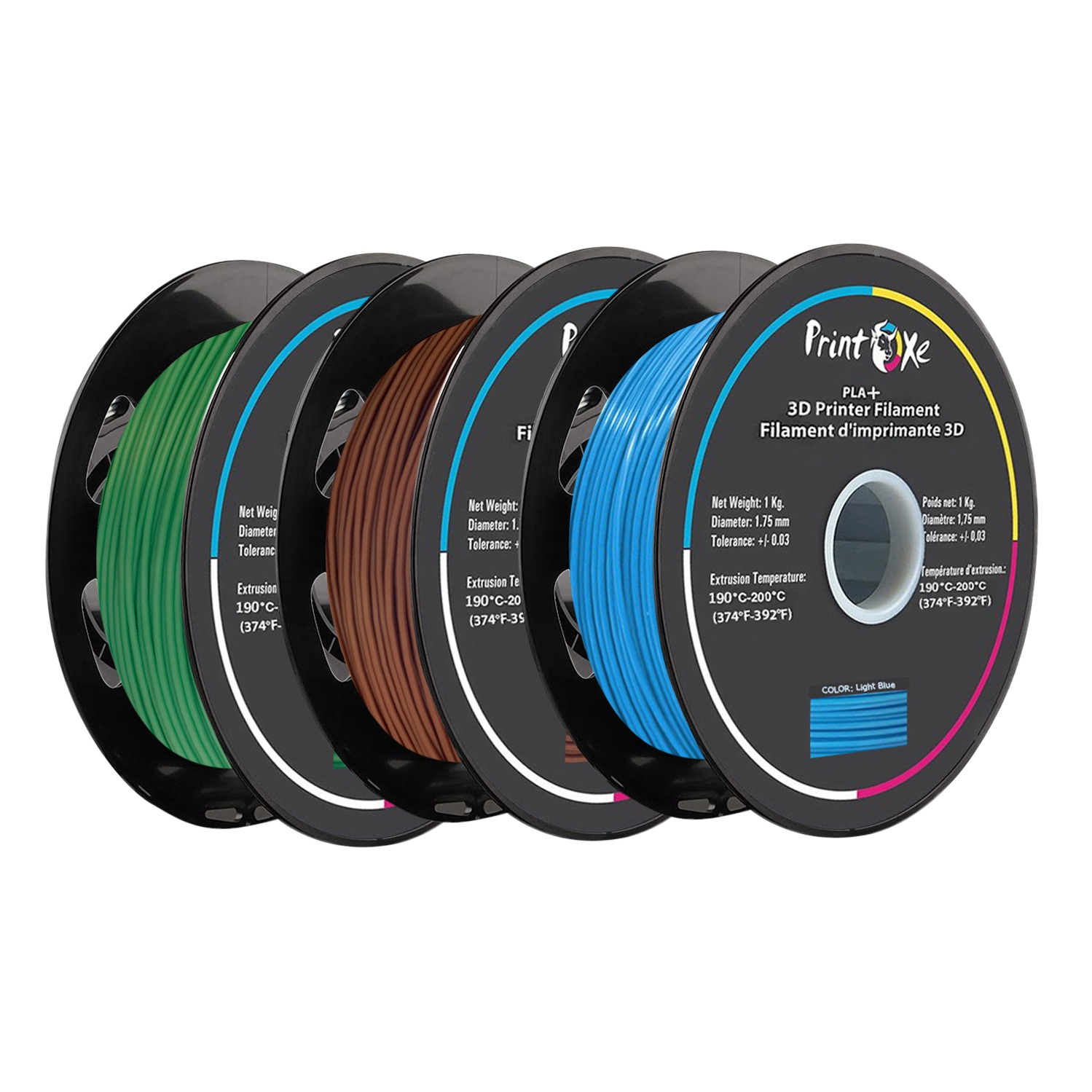 3D PLA+/Pro PLA 3 paquets de fruits vert/brun/bleu clair filament pour imprimantes 3D - 1.75 mm de diamètre - 1 kg net sur bobine précision