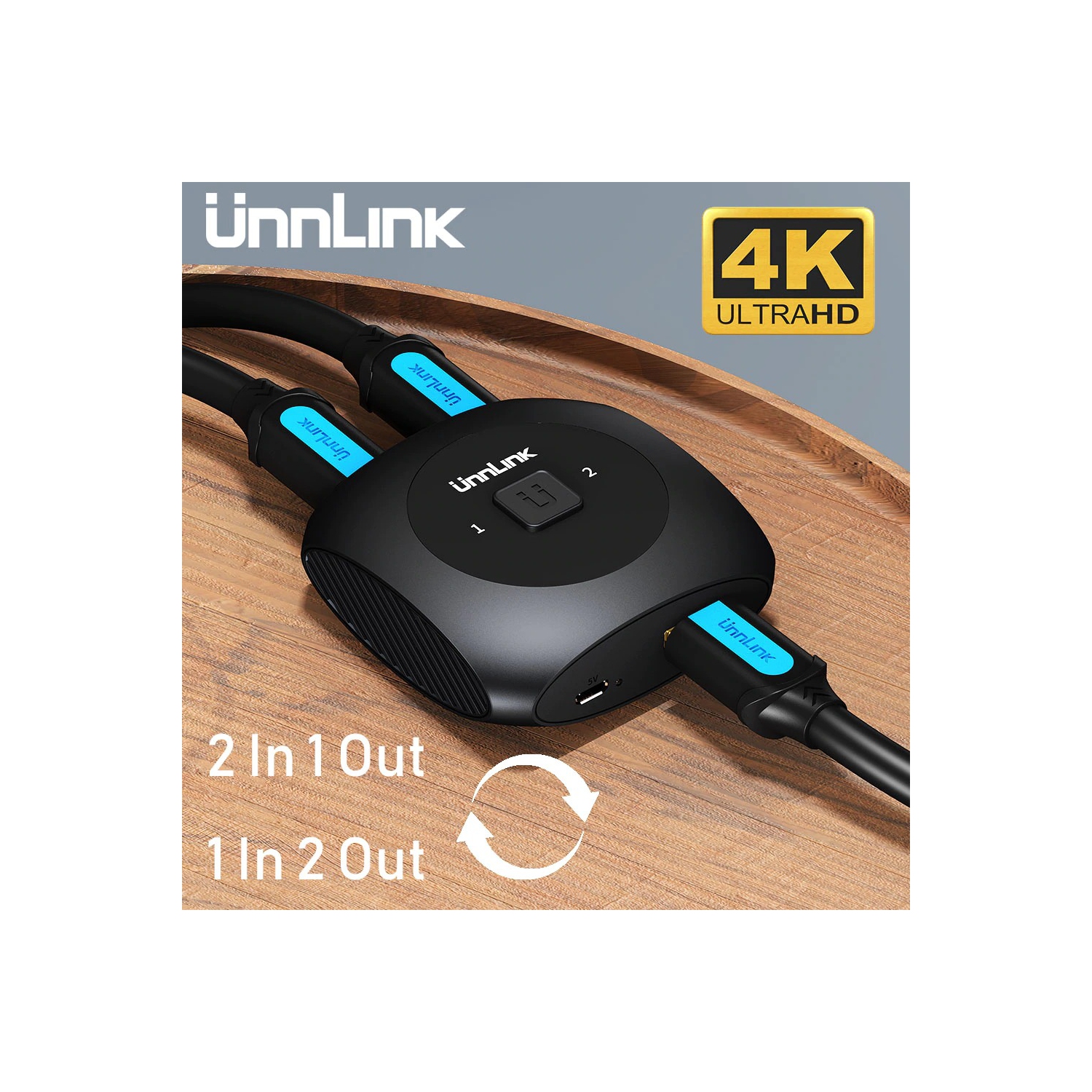 Unnlink HDMI Switch Sp-litter Bi-directional AB Switcher UHD4K Adapter with 2 Hdmi Cables
