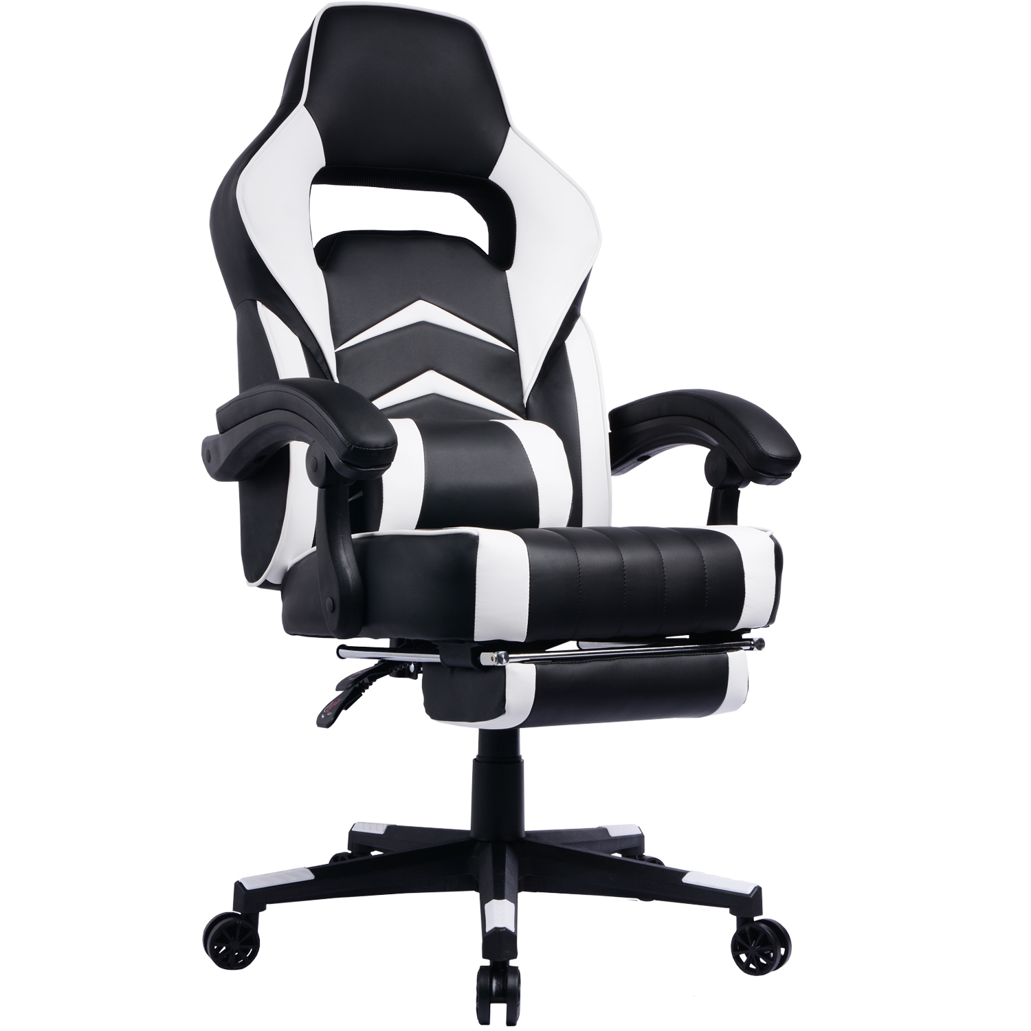 GamingChair Ergonomic PU Leather Racing Gaming Chair with Footrest & Reclining Backrest (White)