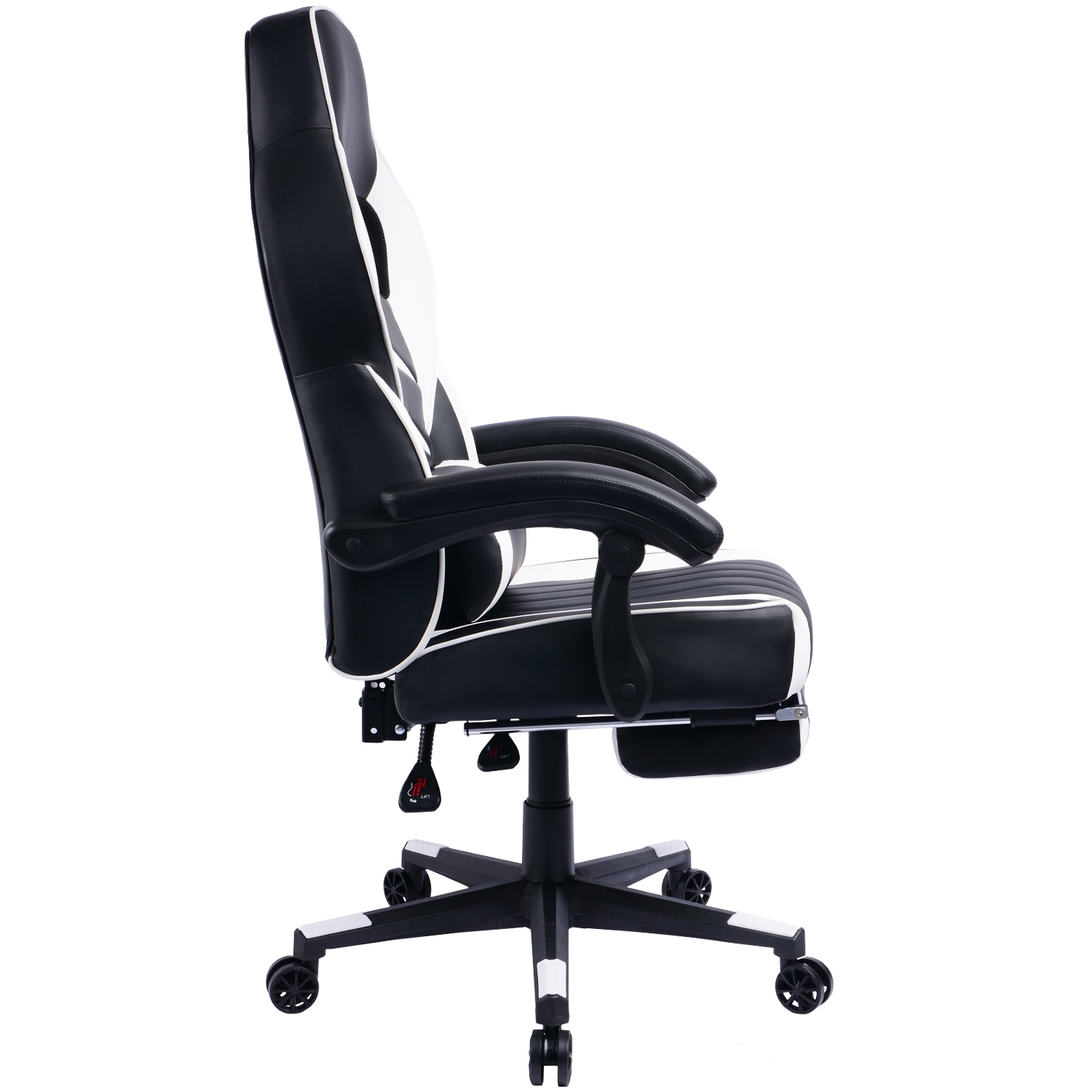 GamingChair Ergonomic PU Leather Racing Gaming Chair with Footrest &  Reclining Backrest (White)