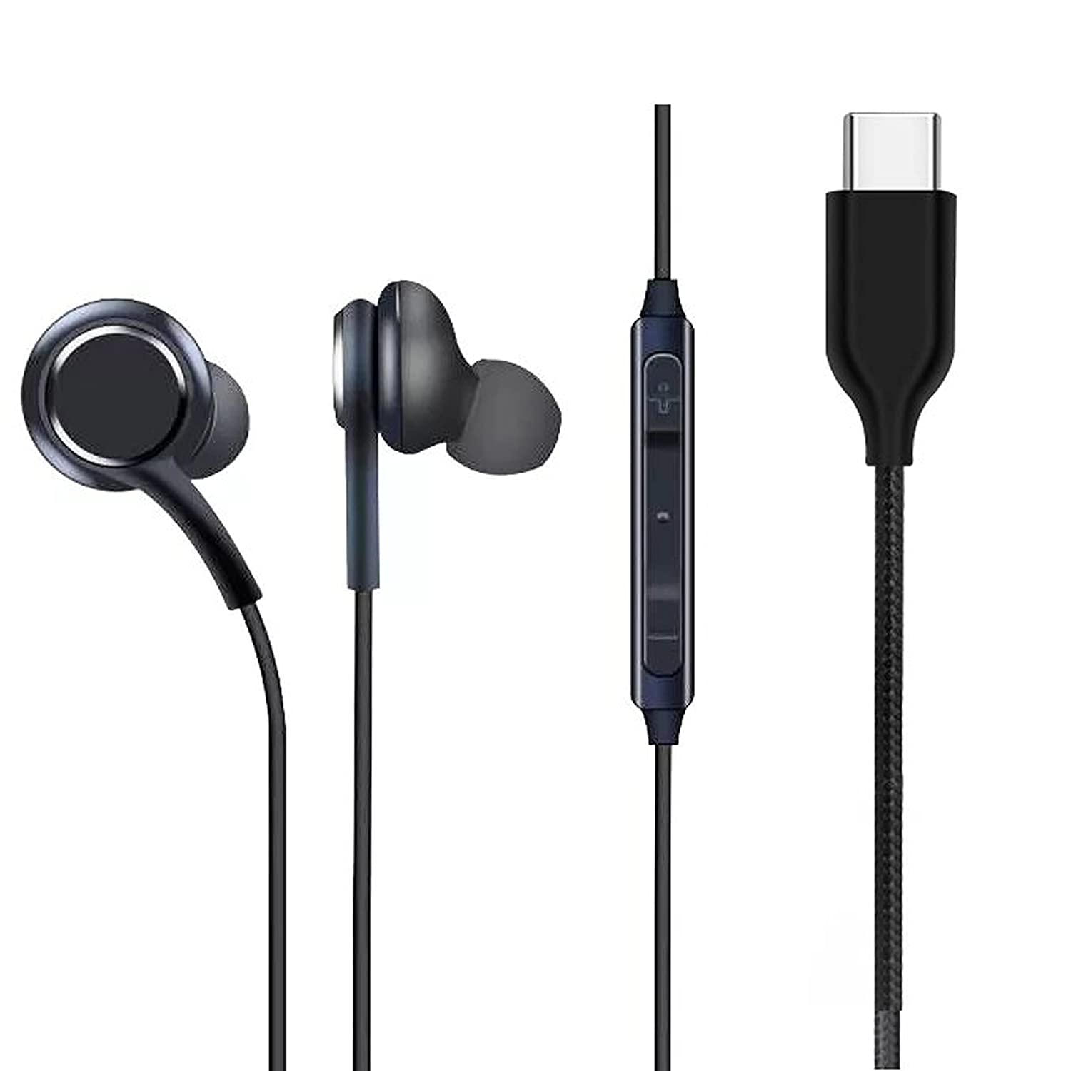 [5 Packs] Type USB-C Connector Stereo Headsets Headphones Earphones & Mic for Samsung LG Google Moto Phones, Black