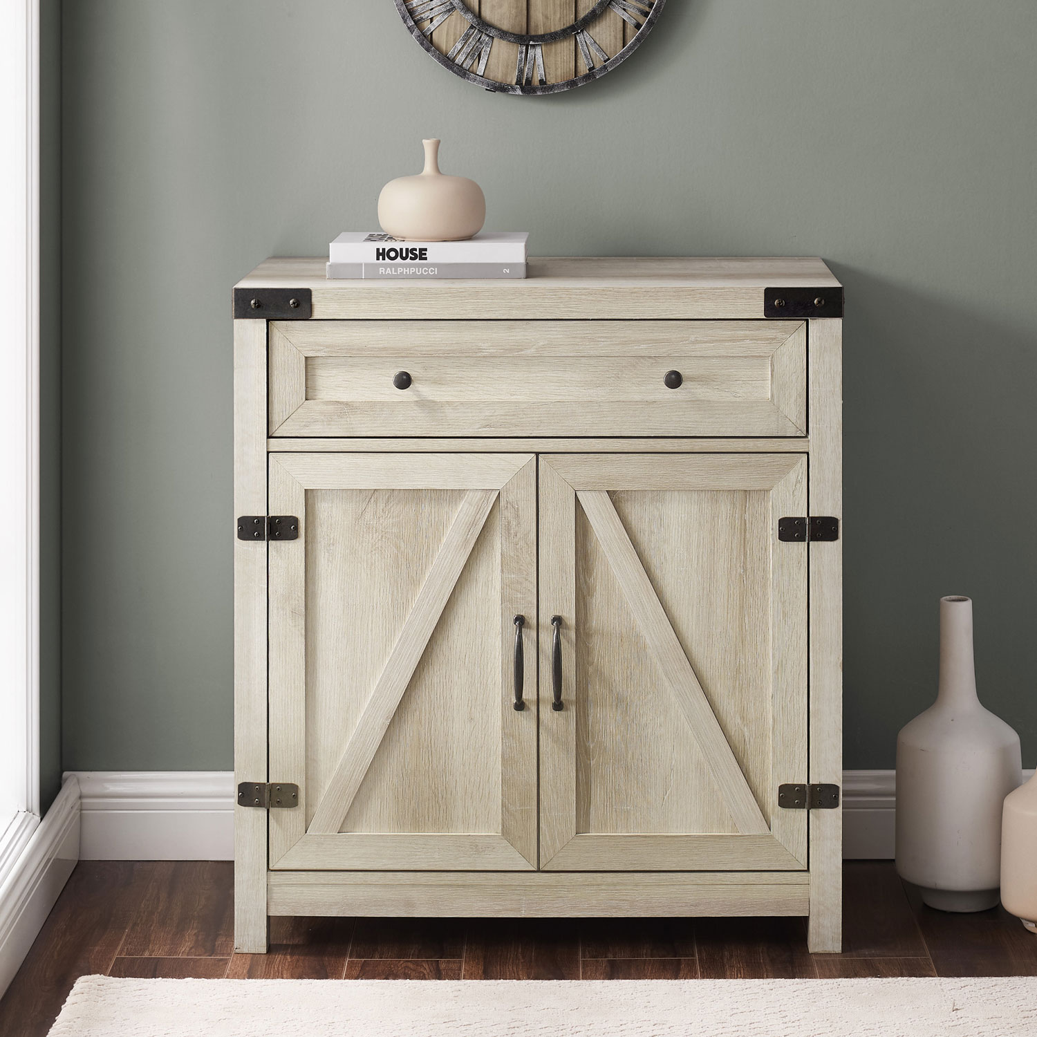 Winmoor Home Farmhouse Barn Door Accent Cabinet - White Oak