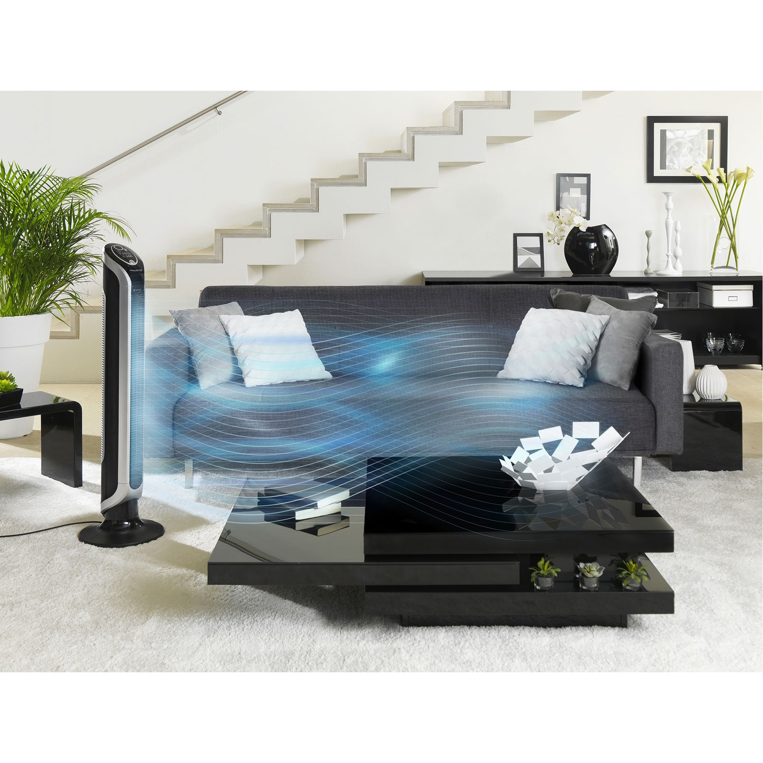 Ventilateur vertical oscillant Fresh 180 de Rowenta - Gris - Garantie de 1 an